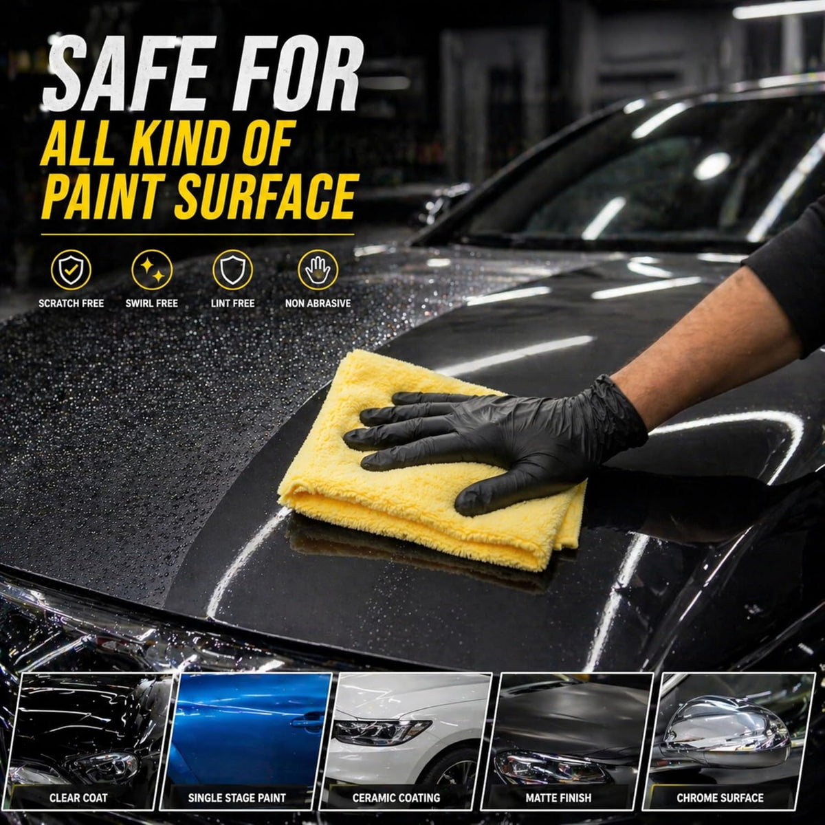 Premium Microfiber Towel for Cars 12 Pack, 400GSM, Quick-Dry, Scratch-Free, High and Low Pile Surface, Gray, Yellow, Blue,16 x 16 Inches, for Car Detailing and Household Use