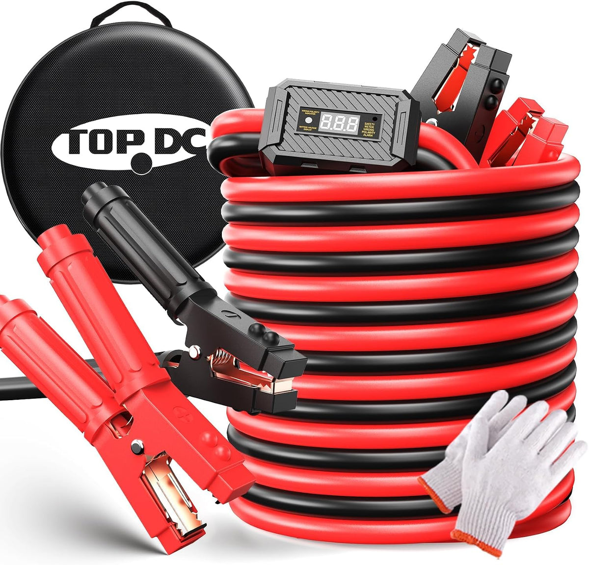 TOPDC 2 Gauge 20 Feet Heavy Duty Jumper Cables for Car, SUV and Truck