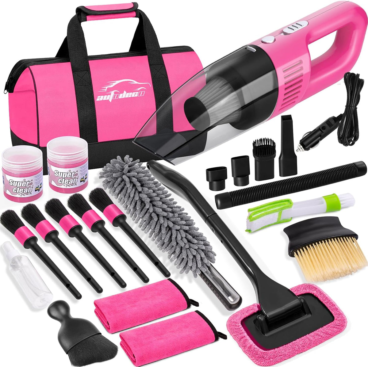 Car Cleaning Kit, Car Vacuum Interior Detailing Cleaner Kit with High Power Handheld Vacuum, Brush Set, Windshield Tool, Duster, Towels, Complete Car Care Tools for Women (Blue)