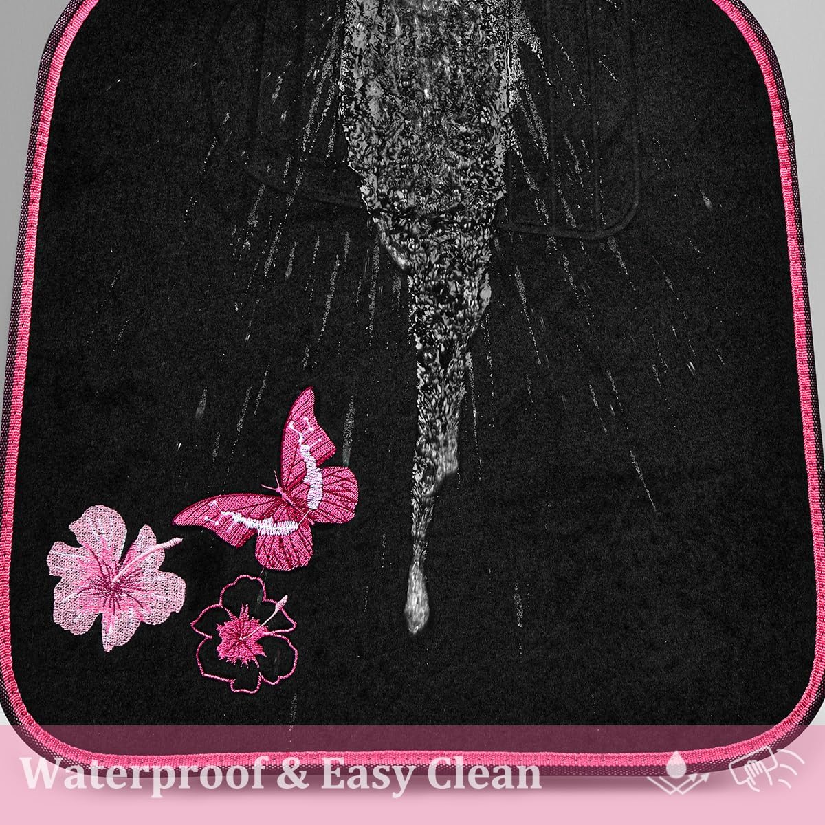 CAR PASS Embroidery Butterfly and Flower Car Floor Mats, Pink Car Floor Mats Universal Fit 95% Automotive,SUVS,Sedan,Vans,for Cute Women,Girly,Set of 4 (Black with Pink)