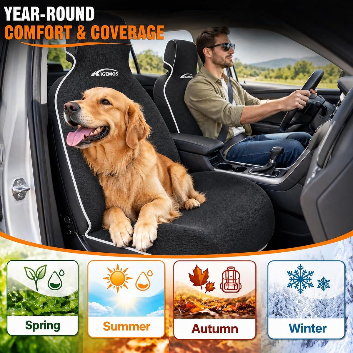 Car Seat Cover Towel for Cars, SUVs, Vans and Trucks, 2 Pack, Black