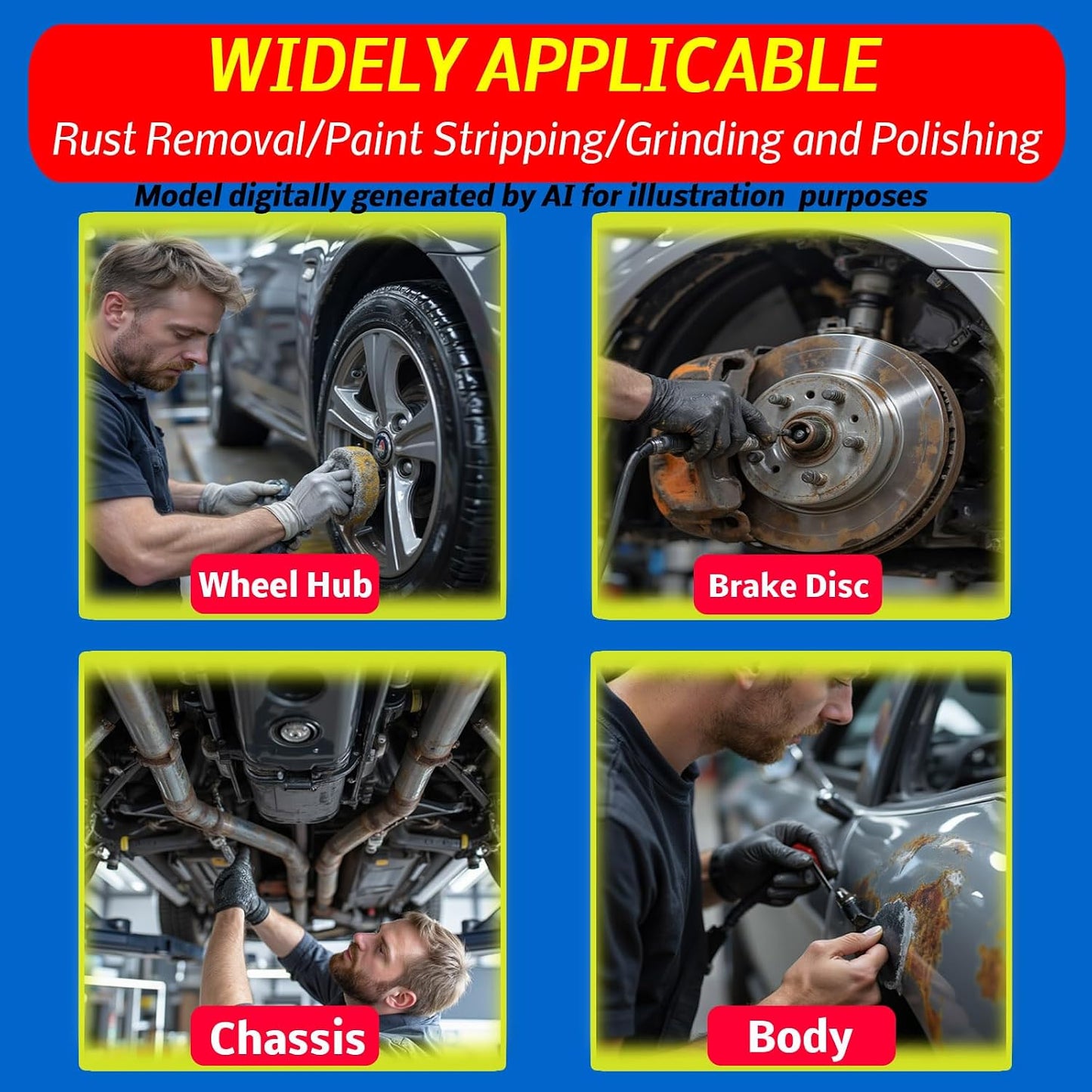 Wheel Hub Cleaning Tool, Wheel Stud Cleaner Includes 6 Grinding, Quick Rust Removal Brake Hub Cleaning Tool, Hub Resurfacing Tool Fits Power Drill or 1/2" Impact Driven Wrenches