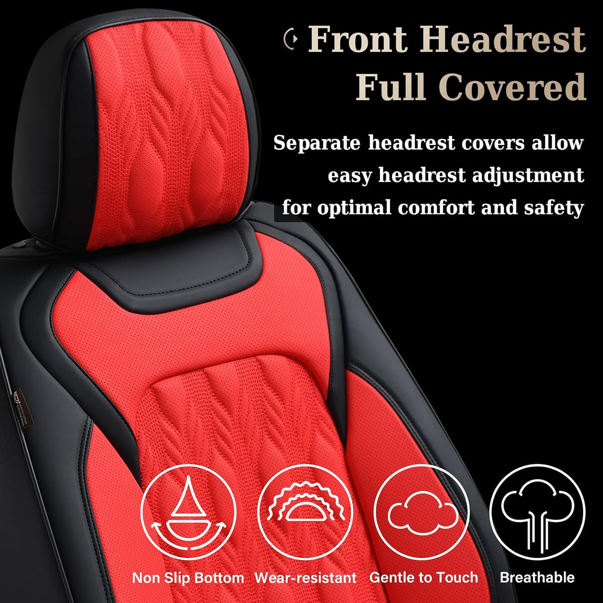 Coverado Car Seat Cover Full Set, Luxury Leather Seat Covers for Front and Rear, Waterproof Seat Covers 5 Seats, Car Seat Protectors Driver Seat Cushions Universal for Most Vehicles, Red