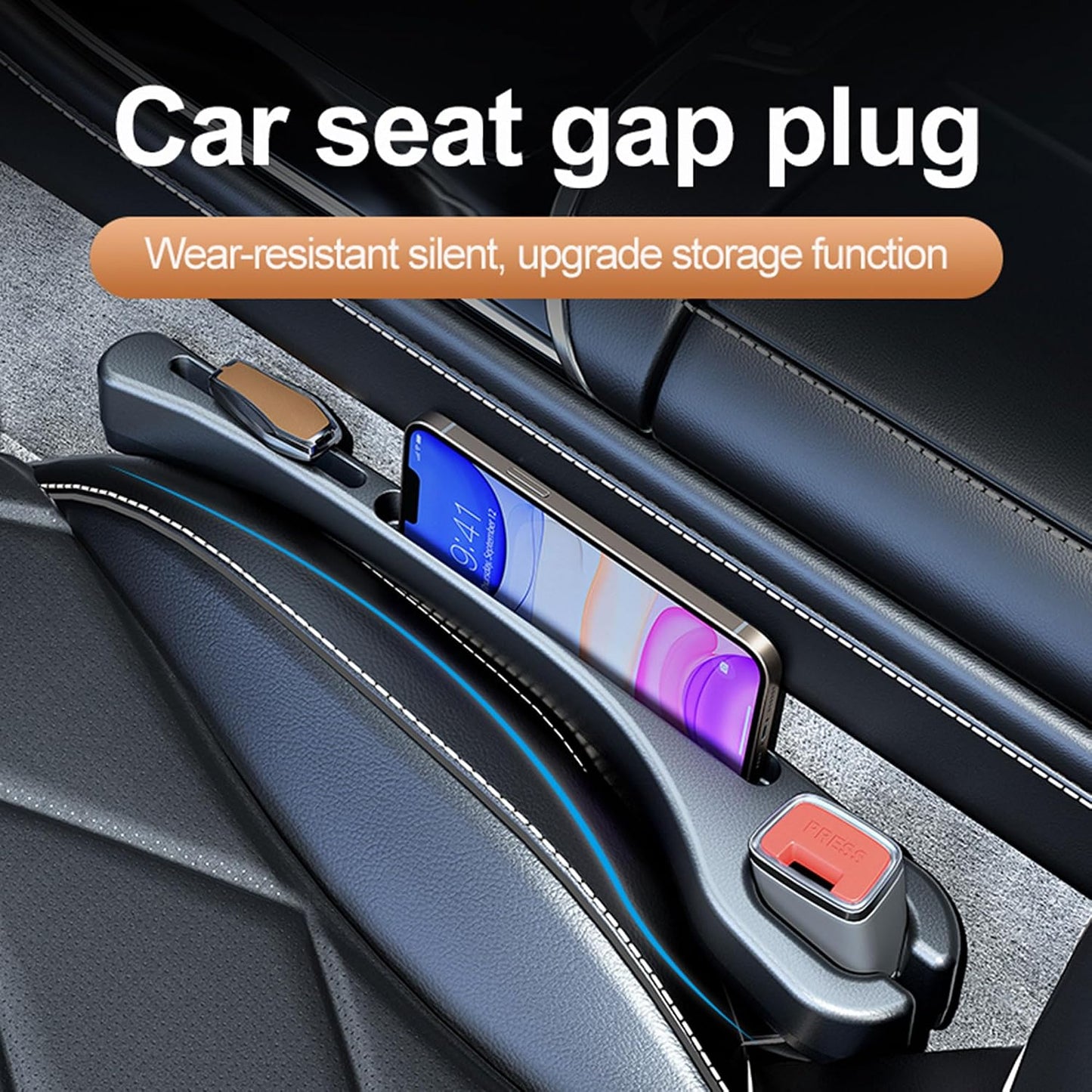 Car Seat Gap Filler, Leather Car Gap Filler Universal Fit for Most Cars and Trucks, Fill The Gap Between Seat and Consoles, Prevents Things from Falling Out, Pack of 2 PCS (Black)