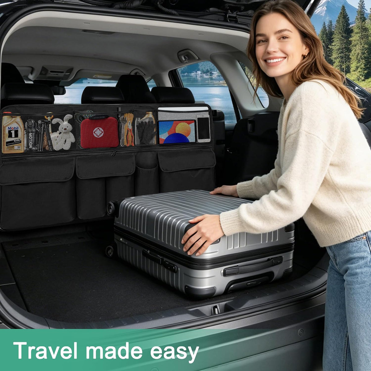 Car Trunk Organizer Foldable Cargo Storage for RAV4 with Pocket