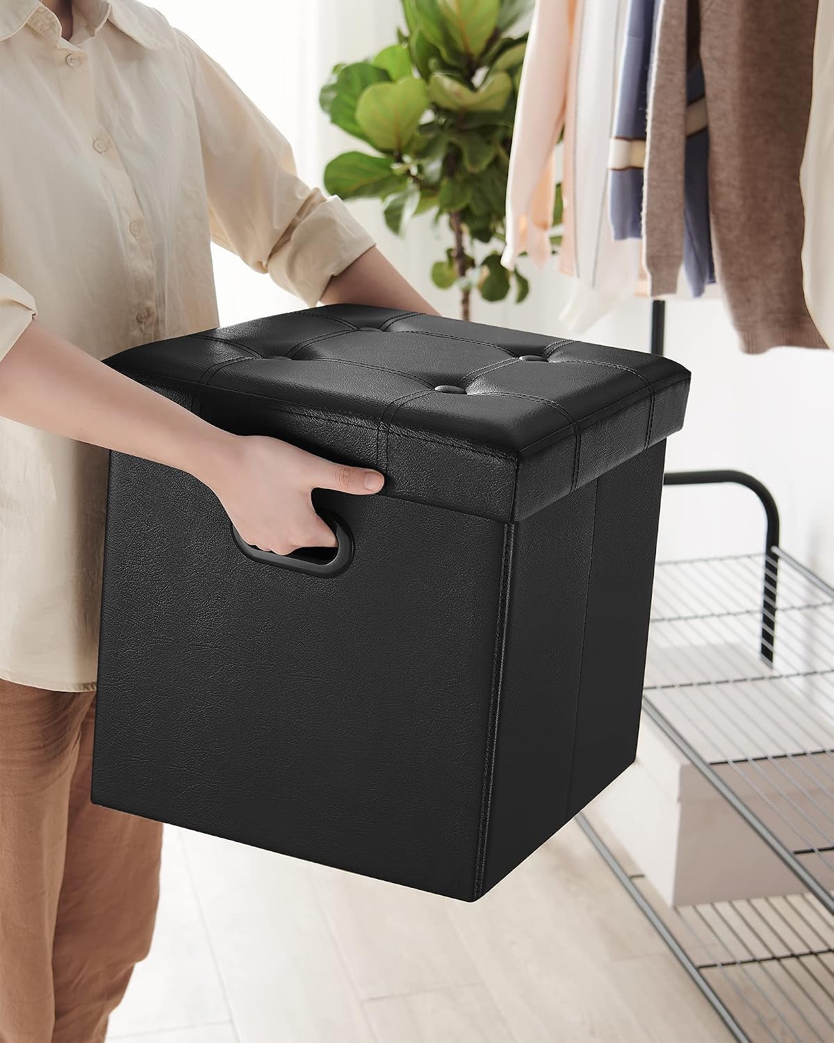 SONGMICS 15 Inches Folding Storage Ottoman, Cube Footrest