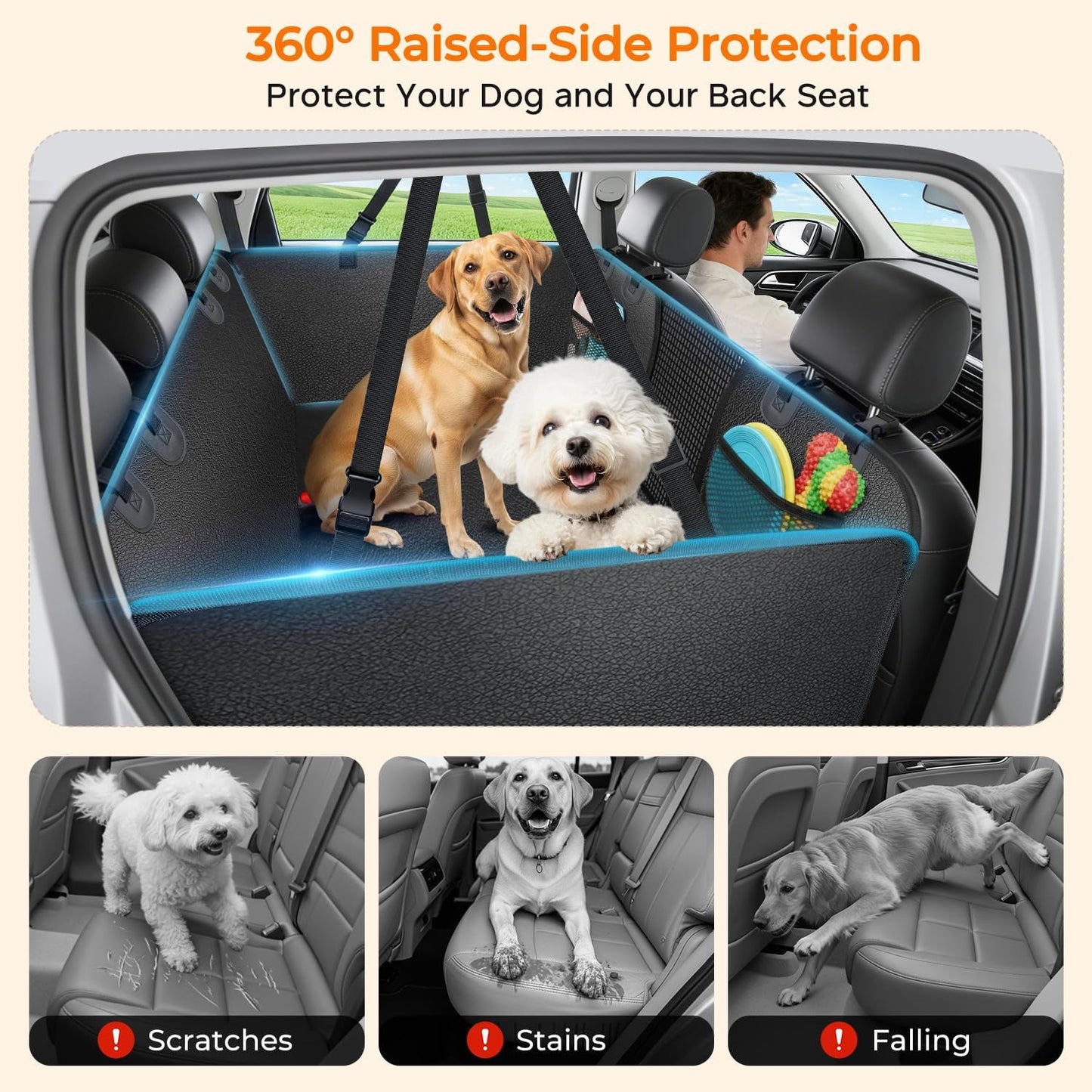 URPOWER Upgraded PU Leather Back Seat Extender for Dogs - Large Hard Bottom Dog Car Seat Cover Holds 550lbs, Waterproof Dog Hammock Pet Bed with High-Density Foam Non-Slip Backseat Protector