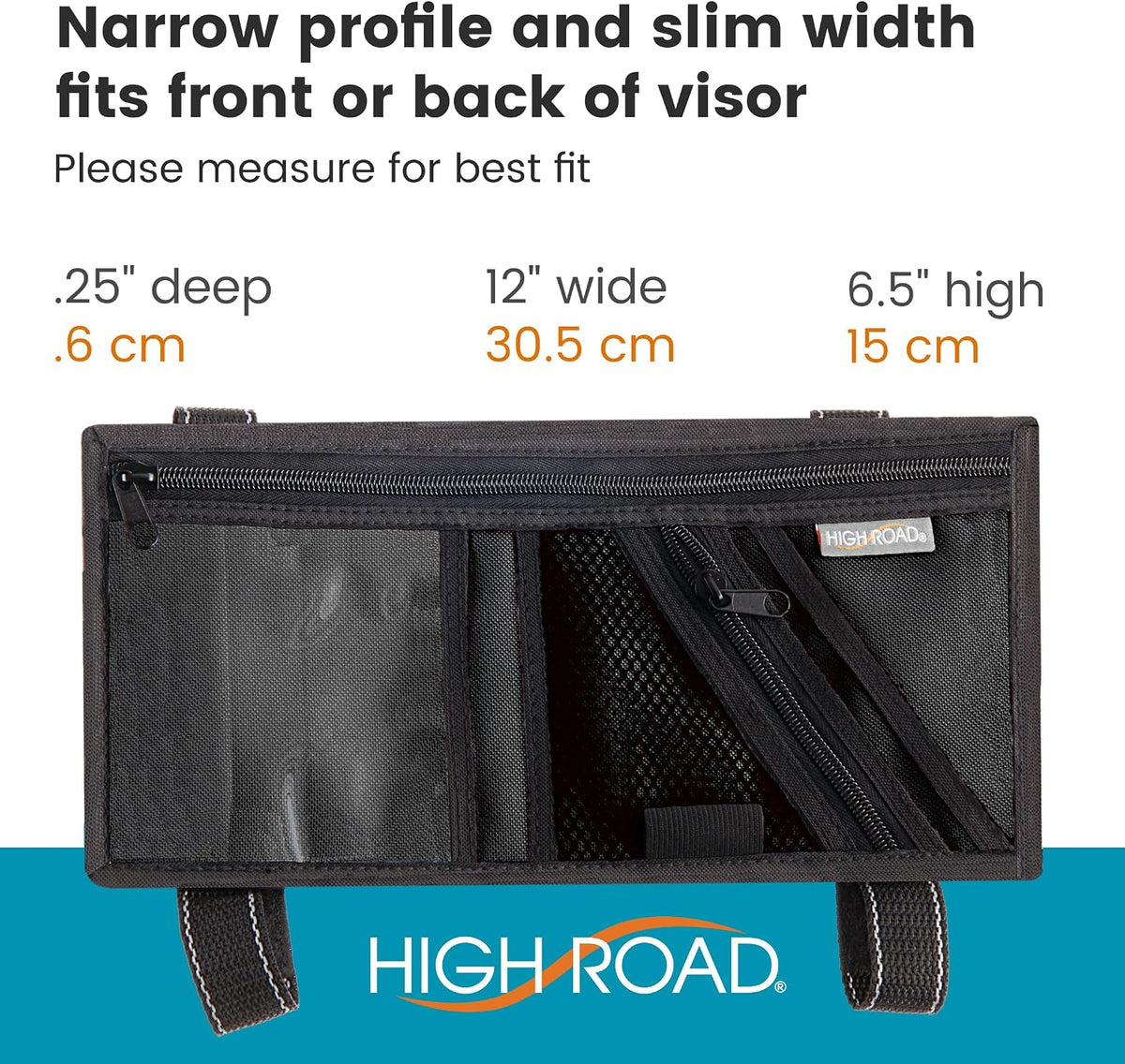 High Road Car Visor Organizer with Secure Zip Pockets, Sunglasses Holder and Clear Registration and Insurance Pocket - Heavy Duty Straps Fit Most Car, SUV and Truck Visors