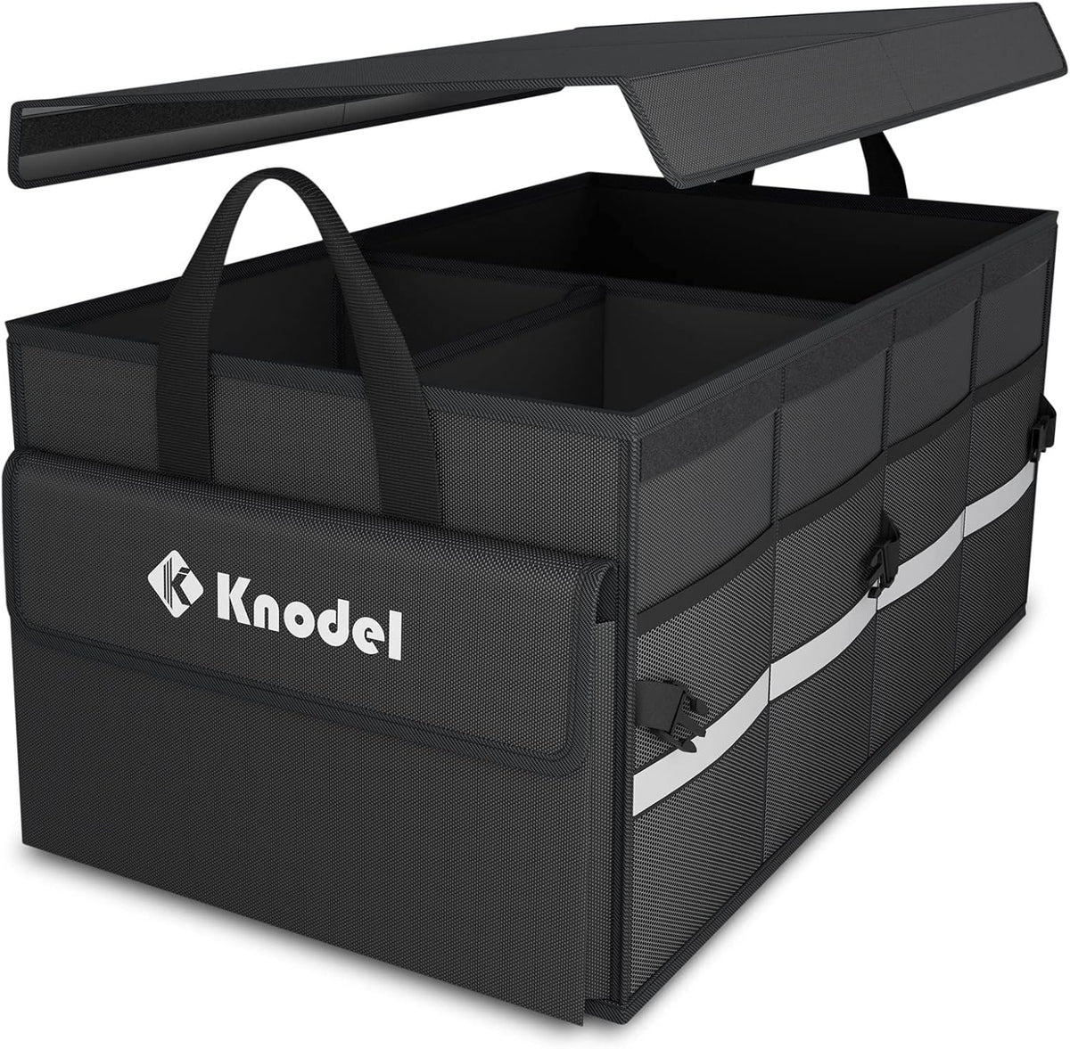 K KNODEL Trunk Organizer with Lid for Car, SUV, and Truck (Medium, Blue) | Collapsible Car Storage Organizer, Car Organizers and Storage for Sedan, Cargo Organizer, Car Bin, Basket,Bag, Organization