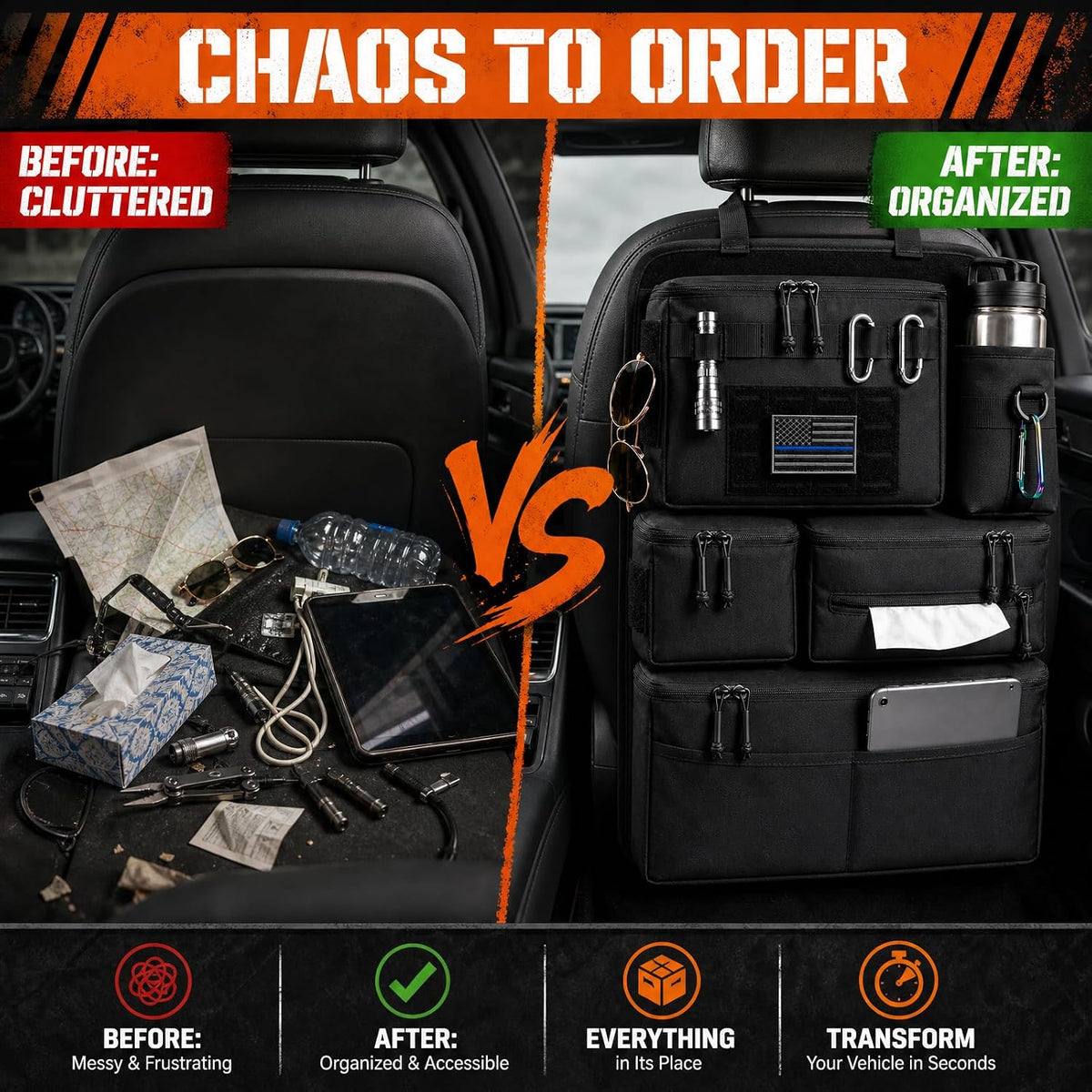 Back Seat Car Organizer: Tactical Heavy-Duty Panel for All Cars SUVs Trucks
