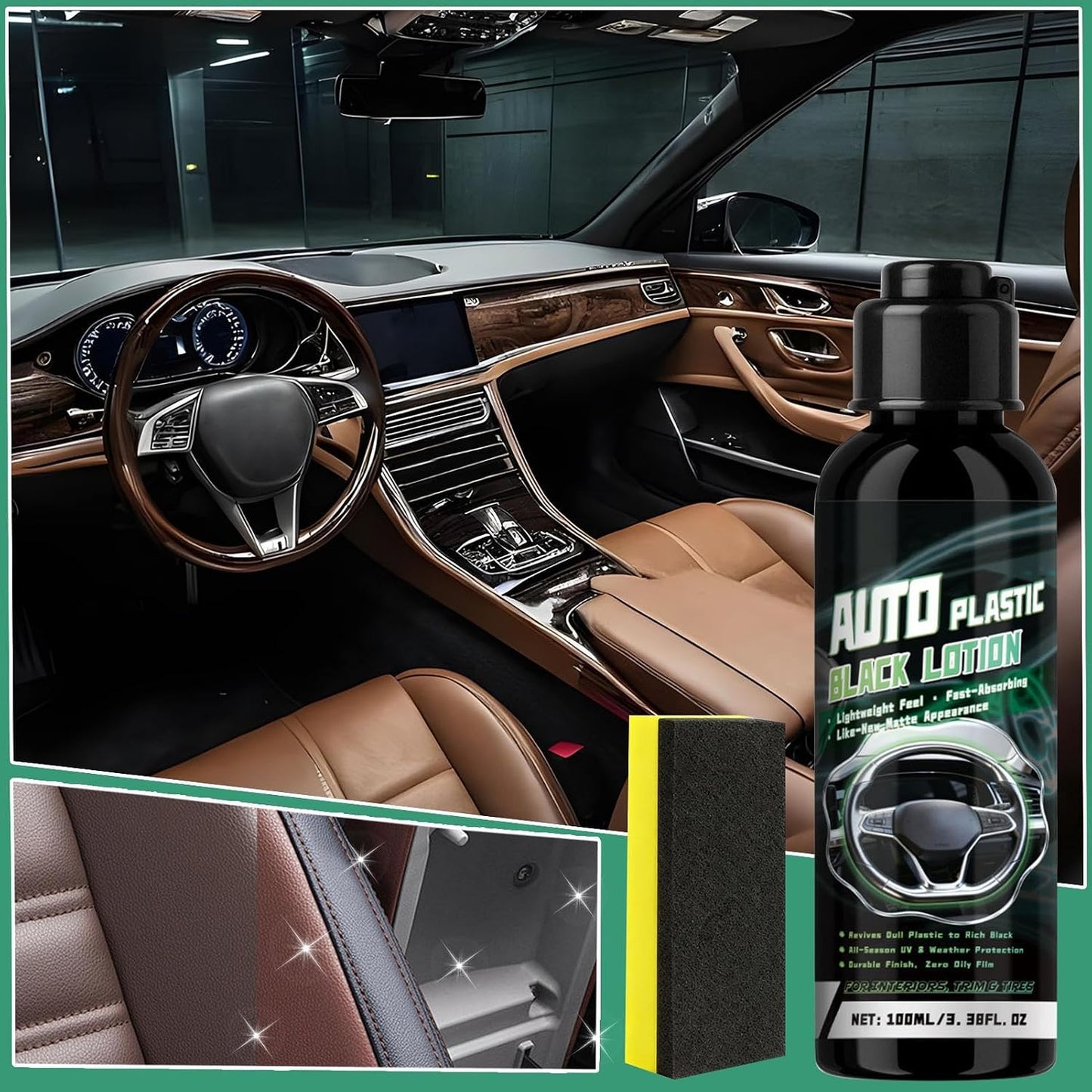 Car Leather Cleaner 100ml Long-Lasting All Purpose Agent with Sponge | Car Fabric Cleaner for Vehicle Truck Convertible Garage Home Underseat Roof Ceiling Dashboard Components