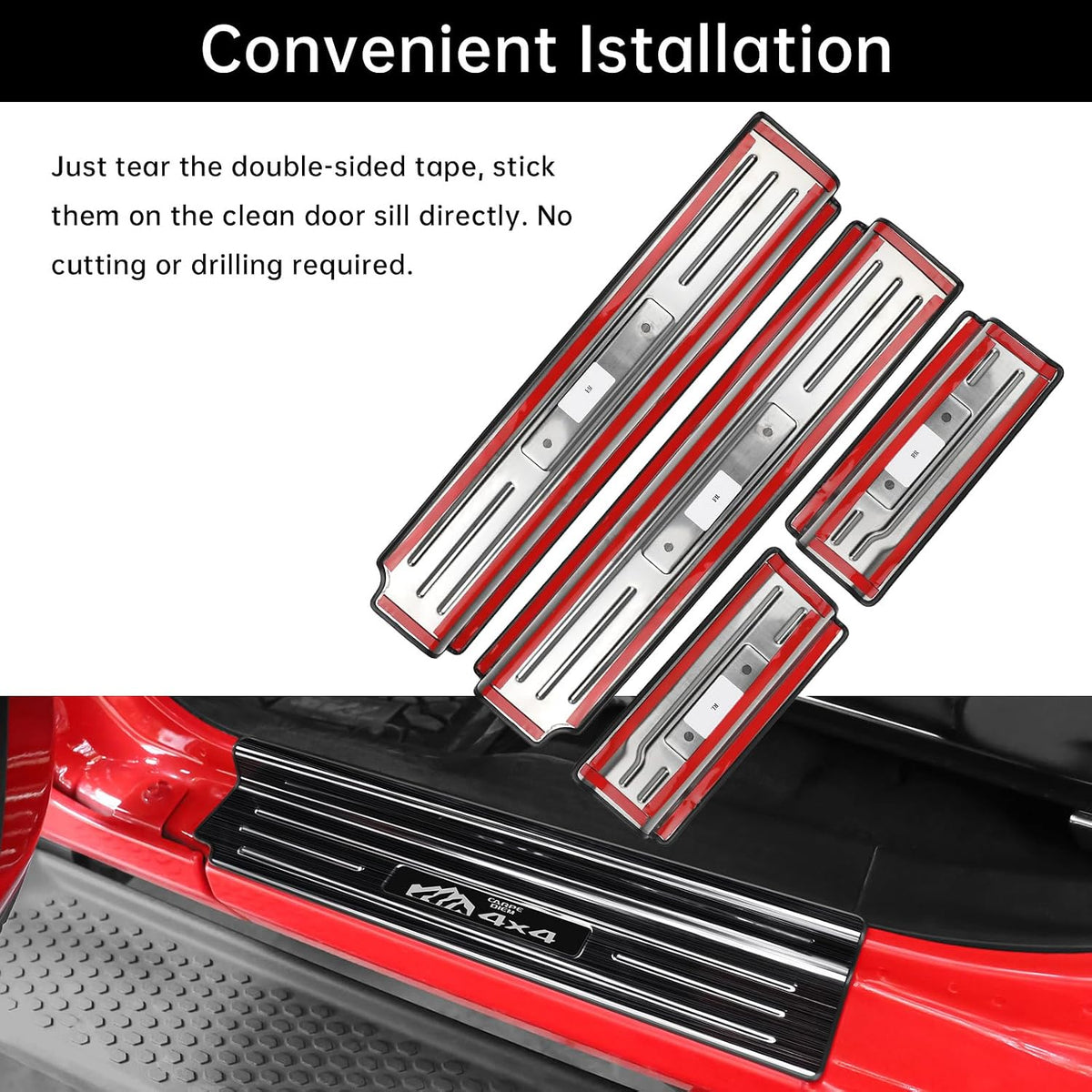 4PCS Door Sill Guards for Jeep Wrangler 2018-2025 2026 JL JLU & 2020-2026 Gladiator JT Accessories, Stainless Steel Door Sill Protector,Unlimited Sport Sahara Rubicon 4 Door (Black Brushed)