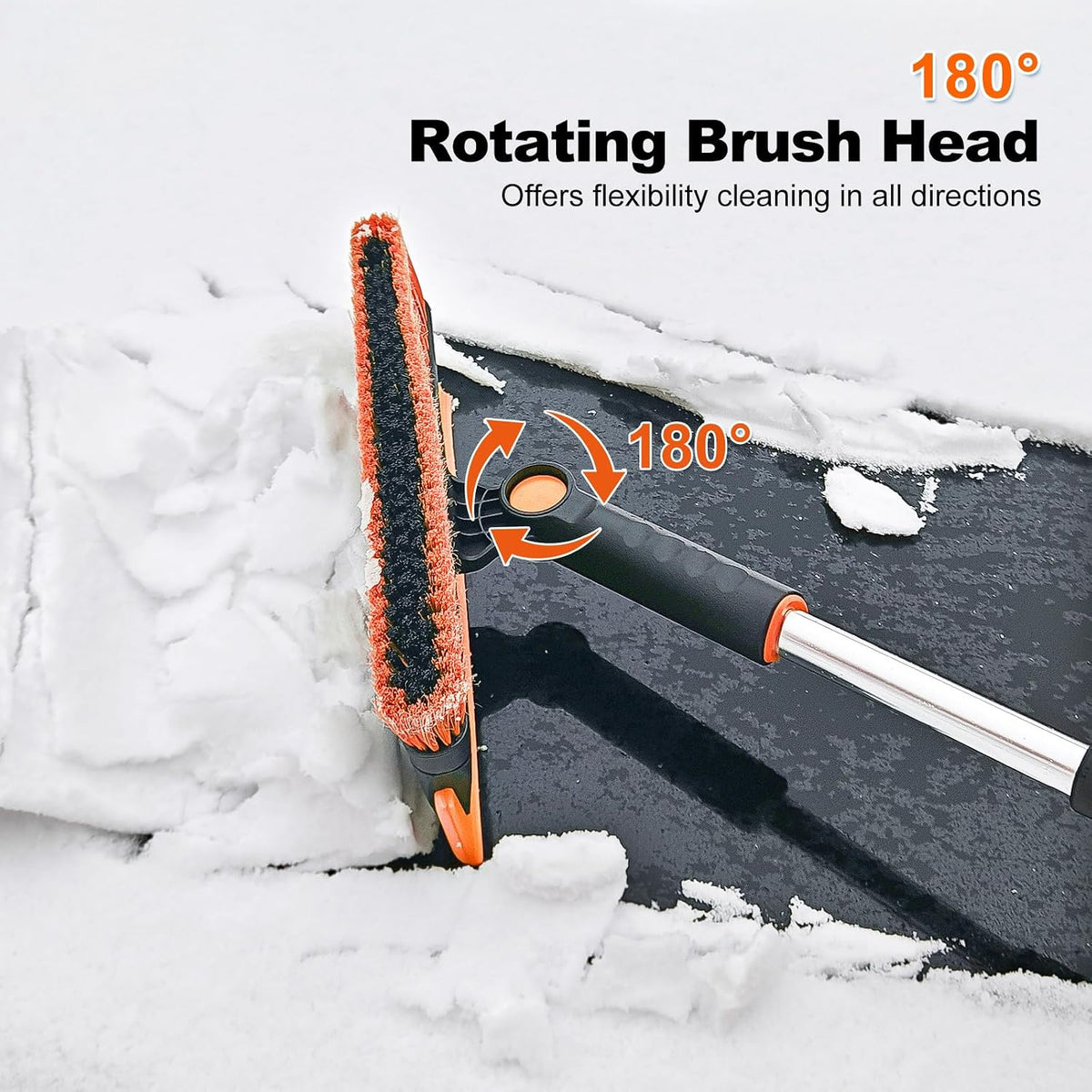 SEAAES 56 Inch Long Snow Brush Scraper and Snow Broom for Truck - Orange