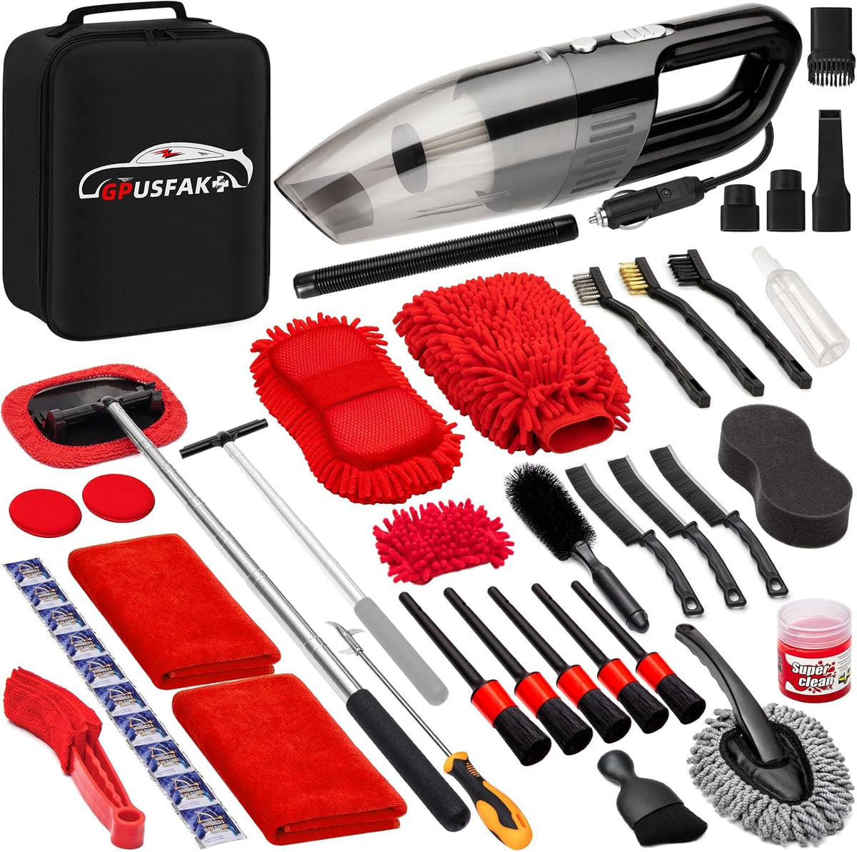 41Pcs Car Wash Cleaning Kit with High Power Handheld Vacuum Windshield Cleaning Tool Collapsible Bucket Detailing Brushes Tire Brush Towels Complete Detailing Set for Car