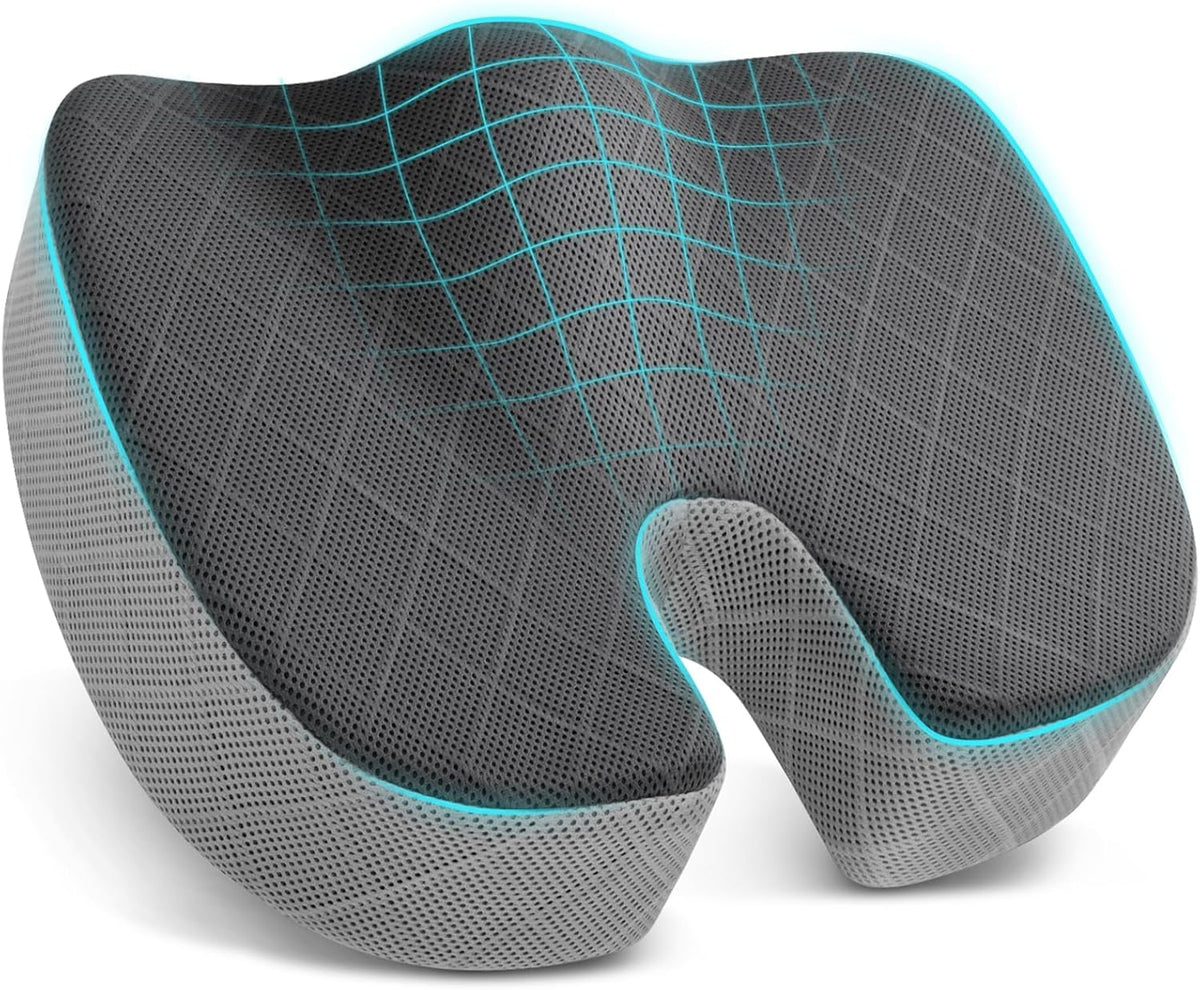 TushGuard Seat Cushion - Memory Foam Cushion for Office Chair, Car Seat, Airplane, Bleacher - Sciatica & Coccyx Pain Relief Desk Chair Cushion for Long Sitting Office Workers, Car Drivers(Blue)