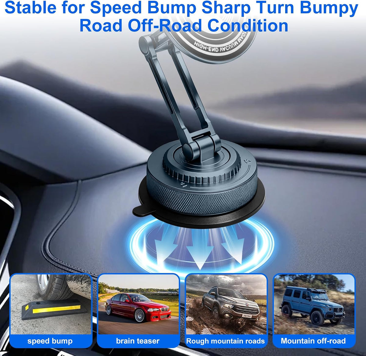 PIEPIE All-Metal Alloy Long Arm Magnetic Suction Cup Car Phone Mount Holder