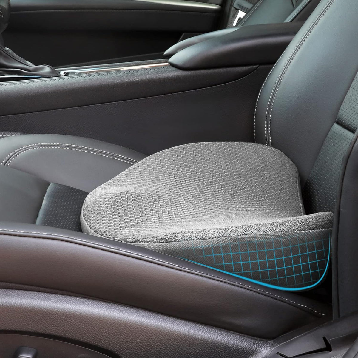 2 in 1 Car Seat Cushion Lumbar Pillow - Comfort Memory Foam Seat Cushion for Driving, Office - Sciatica-Back Pain Relief, Car Cushion for Car, Truck, Office, Wheelchair (Black)