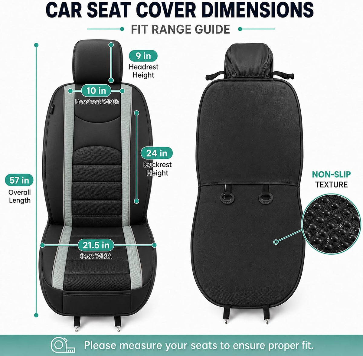 FH Group Car Seat Covers Front Set Gray Black Faux Leather Car Seat Cushions - Car Seat Covers for Low Back Seat, Universal Fit, Automotive Seat Covers, Airbag Compatible for SUV, Sedan