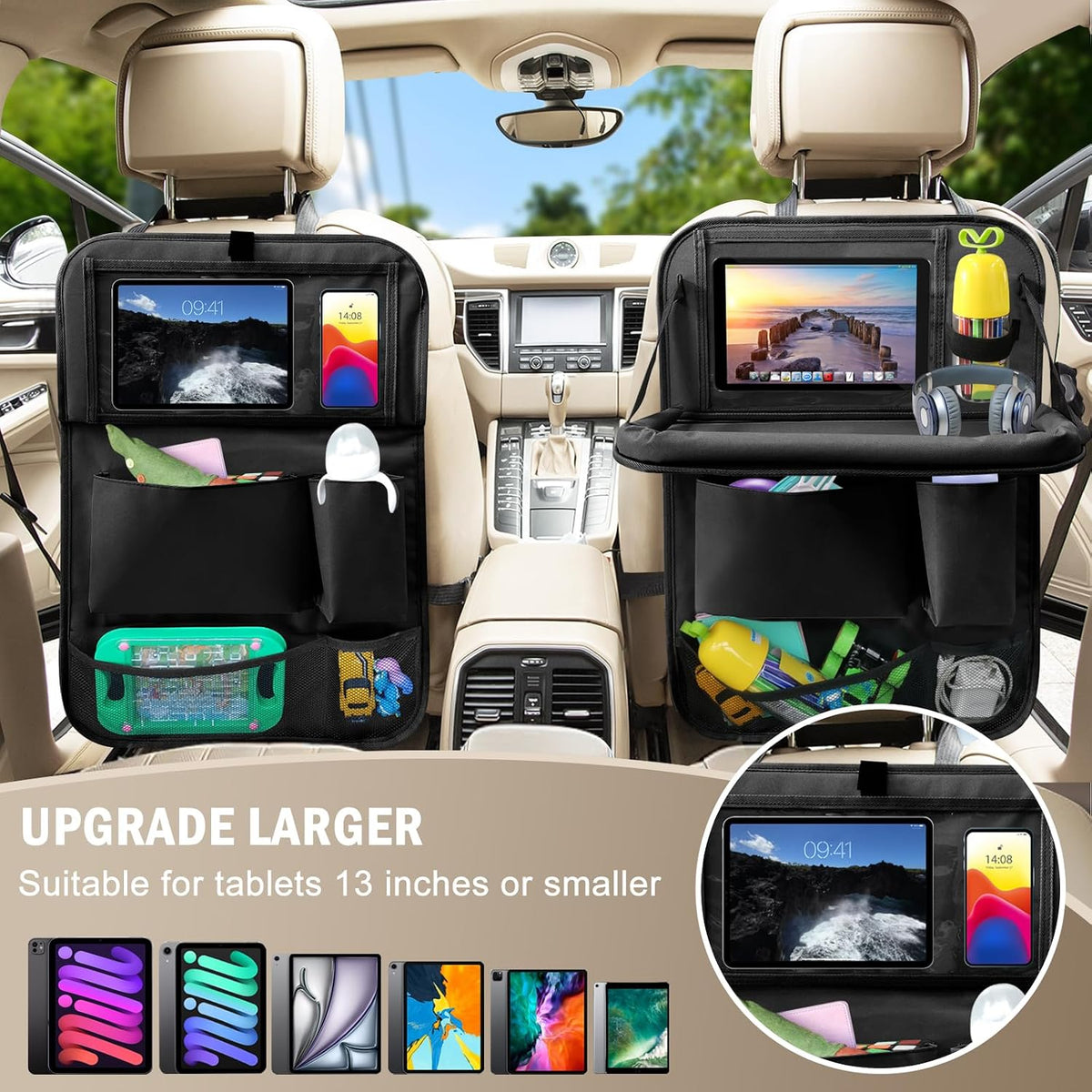 2Pack Car Backseat Organizer with Table Tray Car Organizer Back Seat