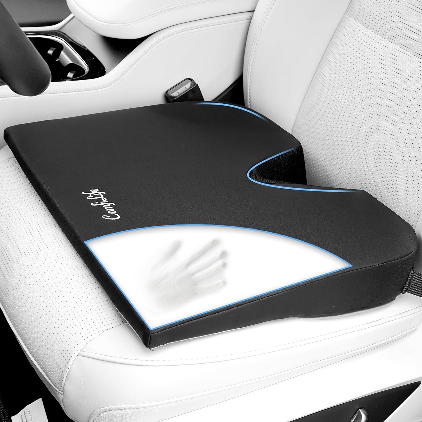 ComfiLife Car Seat Cushion – Premium Wedge Memory Foam Car Cushions for Driving – Seat Cushion for Car – Back & Sciatica Pain Relief for Long Drives – Comfort for Driver, Office, Truck Seat (Beige)