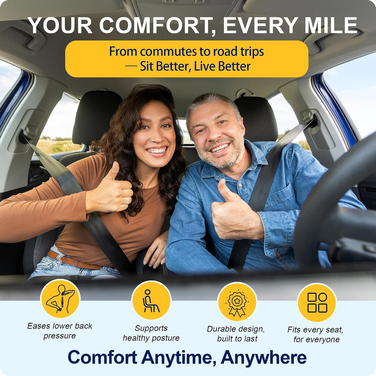 kingphenix Memory Foam Car Seat Cushion for Driving Comfort and Office Use
