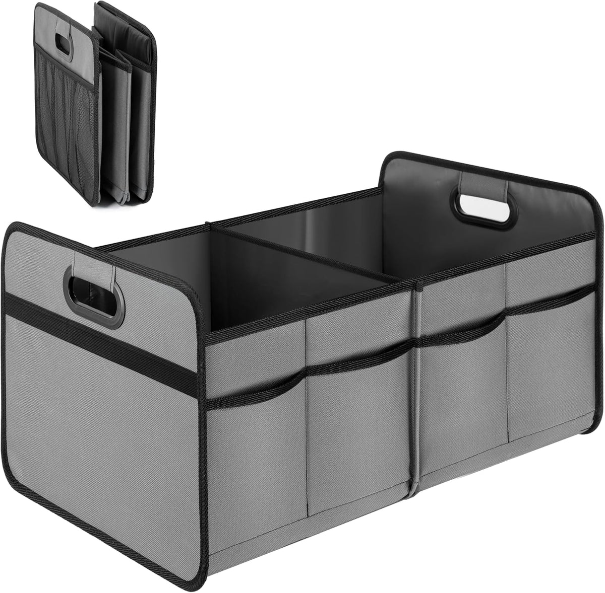 YSSOA Trunk Organizer for Car/SUV/Truck, Collapsible 2 Compartment Automotive Storage Box, 600D Waterproof Oxford Polyester 50L Travel Accessories, Anti-slip & Leak-proof, Black New