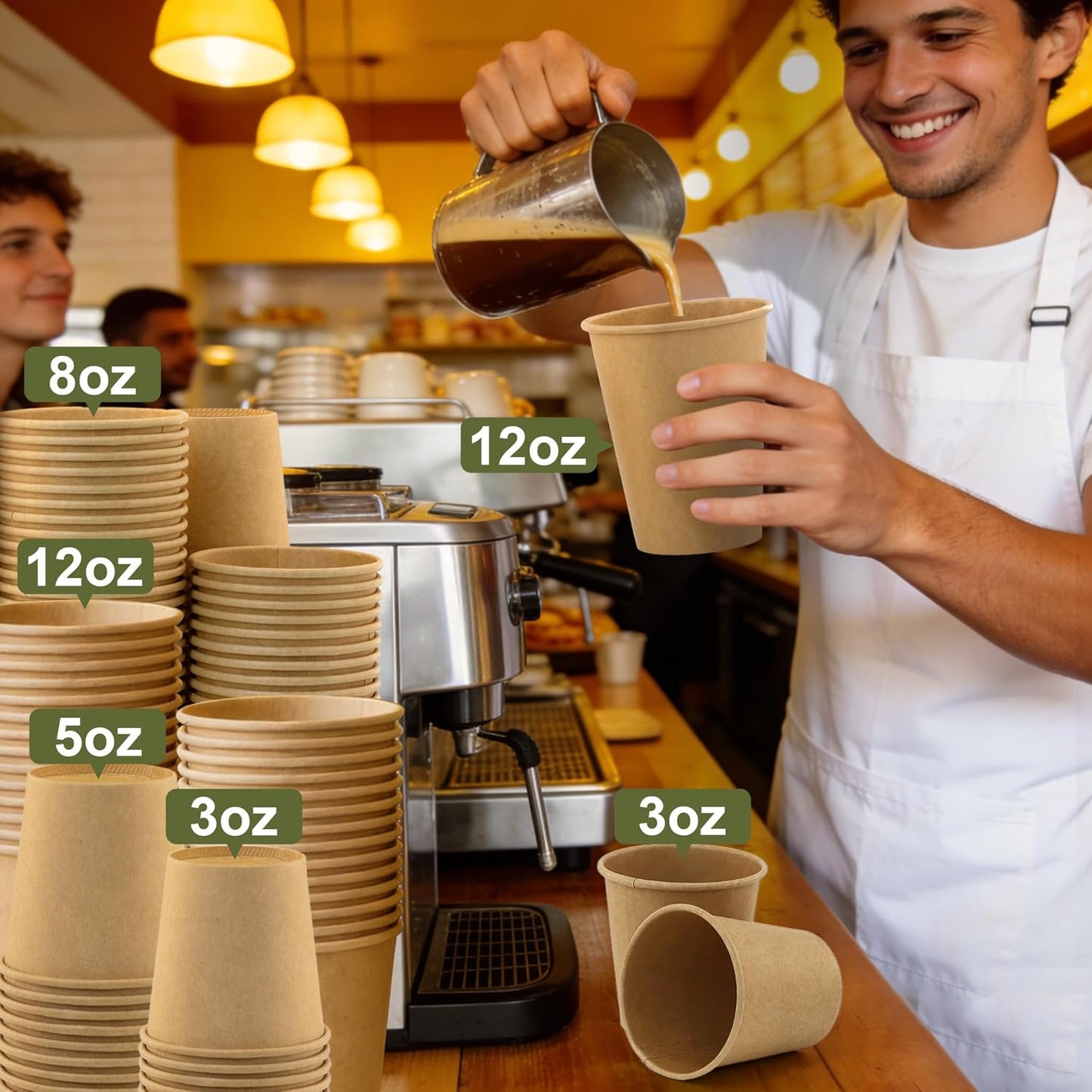 8 oz 200 Pack Disposable Coffee Cups, Bulk Brown Disposable Paper Cups, Coffee Cups for Hot Tea, Chocolate and Cold Drinks