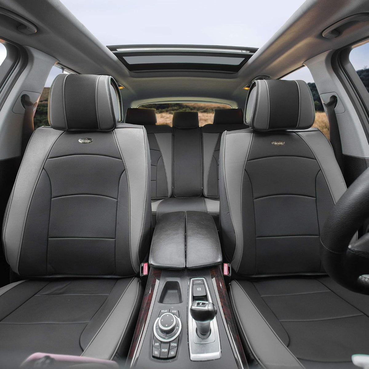 FH Group Car Seat Cover for Back Seat Faux Leather - Universal Fit, Rear Seat Covers for Cars with Rear Split Bench, Car Seat Cushions, Car Interior Accessories for SUV, Sedan, Van Brown Black