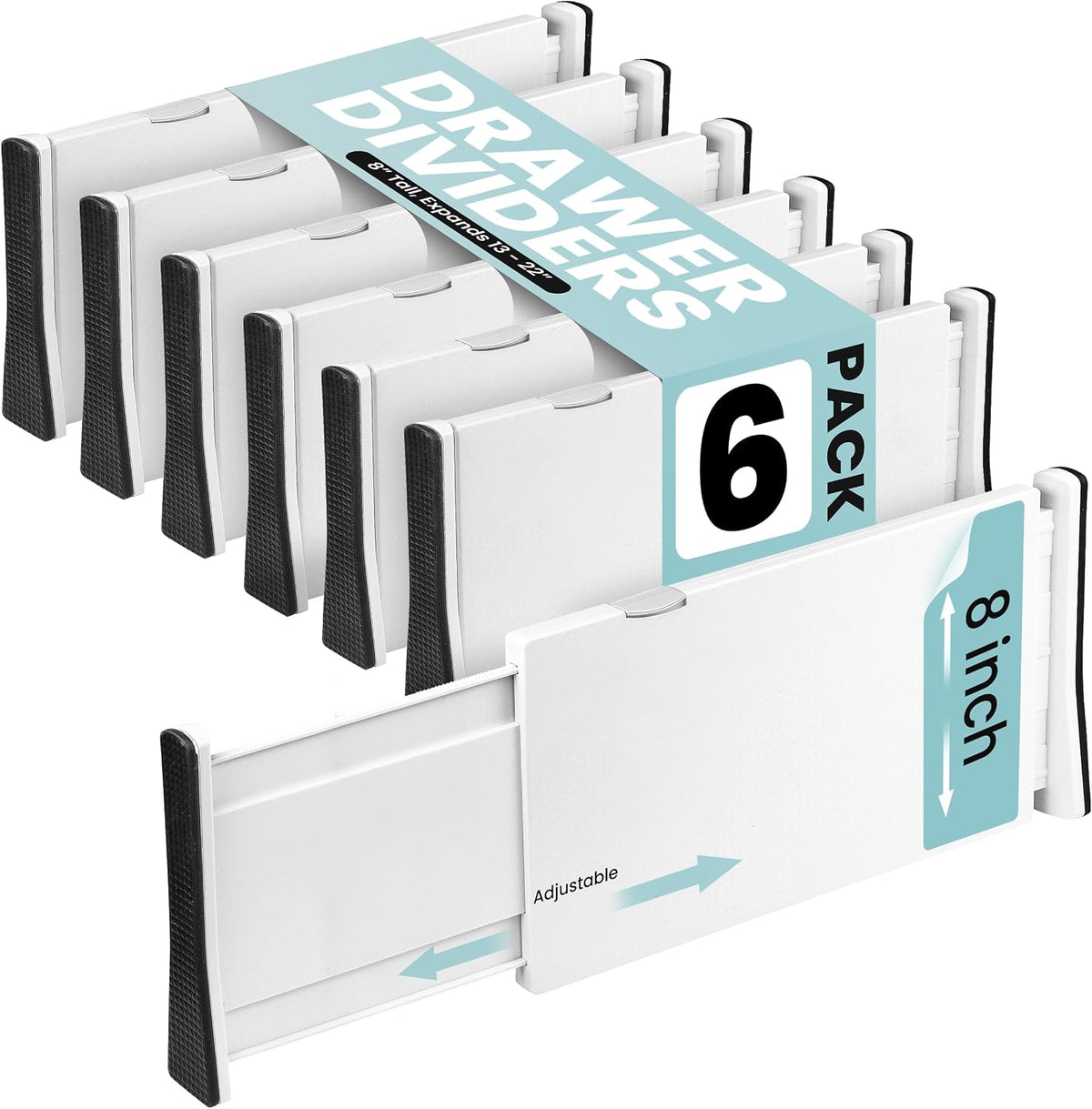 RAPTUROUS White Expandable Drawer Dividers (5" Tall, 13"-22" Long, 5 Pack - White)