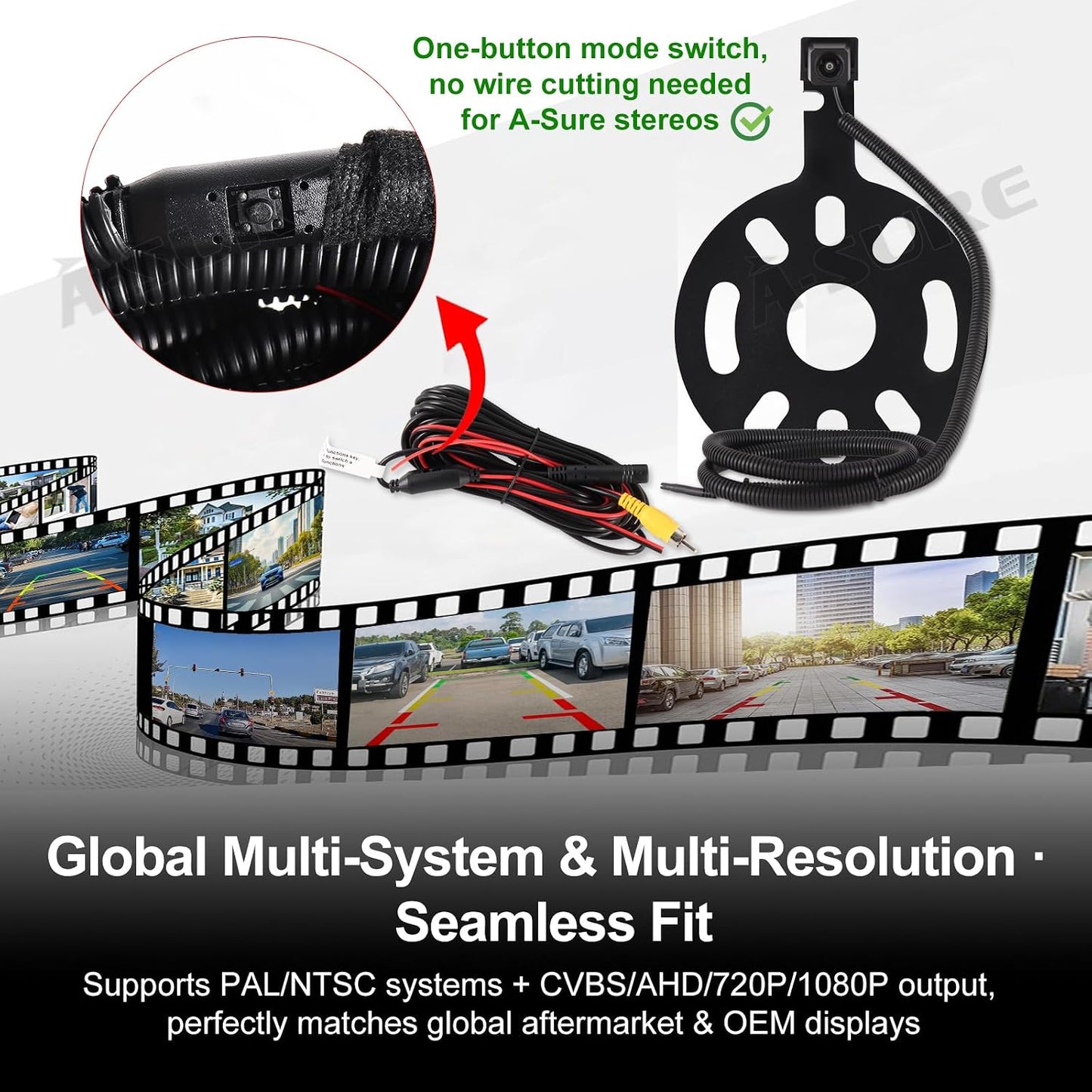 ASURE Spare Tire Mount Backup Camera for Jeep Wrangler JK 2007-2017 1080P | Starlight Night Vision, 170° Wide Angle, IP68 Waterproof, Rugged Off-Road Ready, RCA Connection, Easy Spare Tire Installation