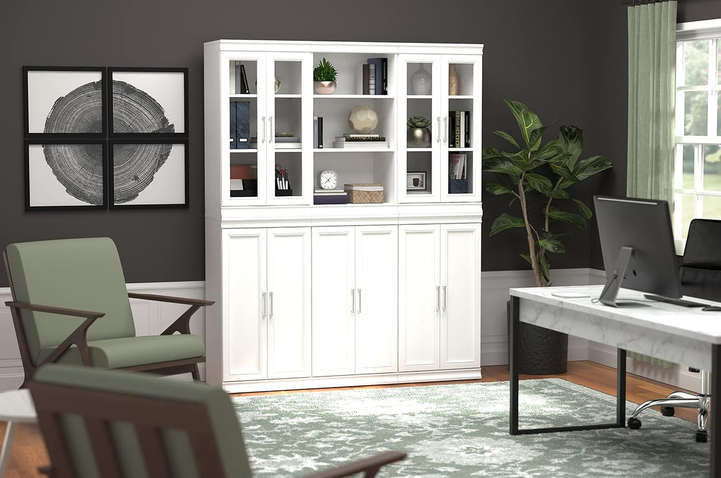 ClosetMaid Modular Storage Pair Set, 2 Glass Pane Doors, Wood Closet Organizer Shaker Style, Add On Accessory for Shelf Units, White, 34.88" H x 21.02" W x 1.81" D
