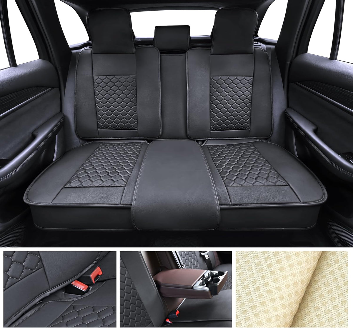Elantrip Car Seat Cover Full Set Leather Waterproof Front Rear Black