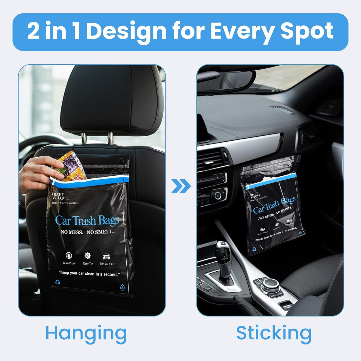 Car Trash Bags, Disposable Hanging & Stick-On Garbage Bags for Cars, SUV