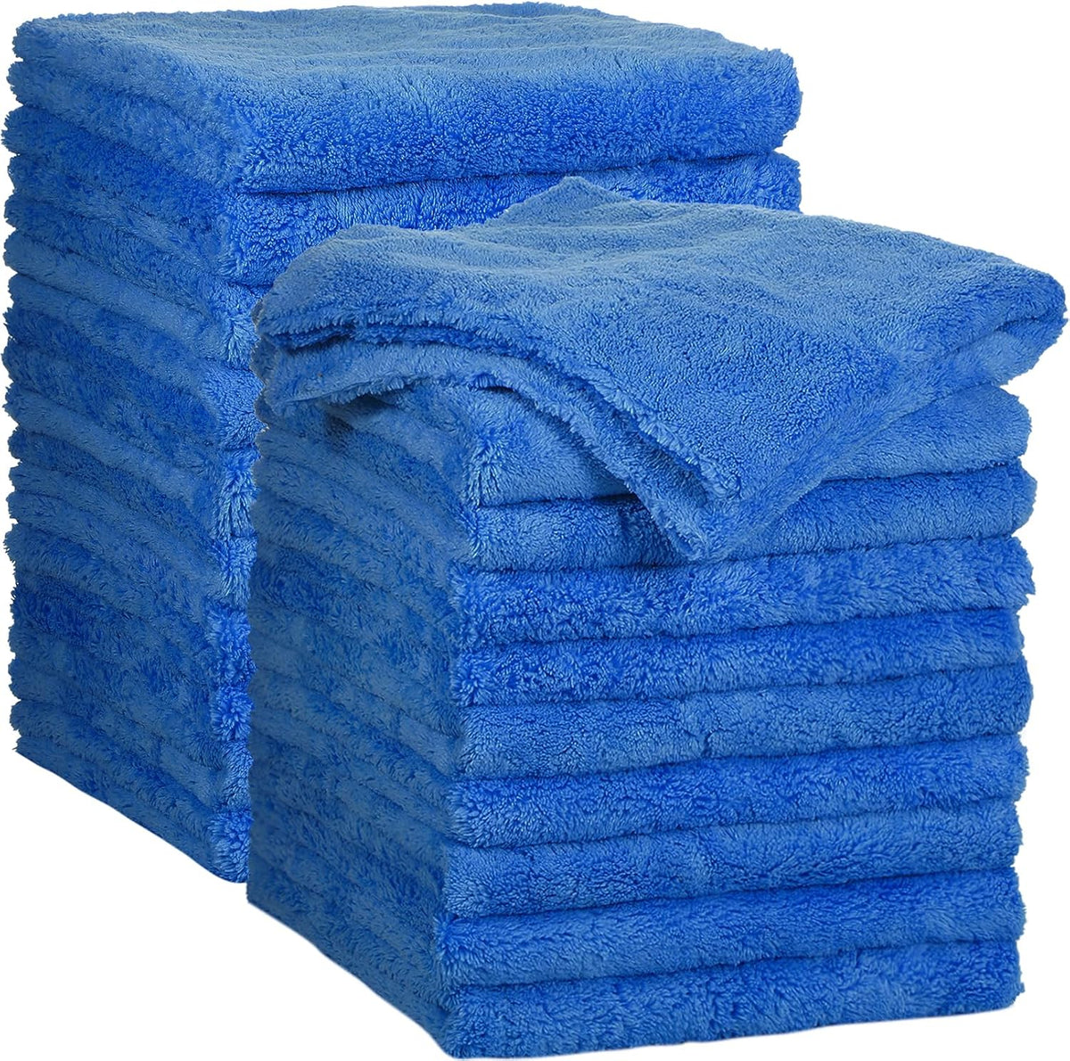 Shimeyao 20 Pcs 16 x 16 Inch Edgeless Microfiber Plush Towels for Cars Detailing Drying Wash Polishing Absorbent Cleaning Cloths, 500 GSM (Blue, Black, Gray)