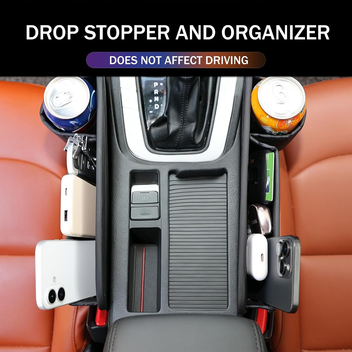 OUEST 2 Packs Car Seat Gap Filler Organizer, Car Seat Gap Storage Box with Cup Holder for Phone Drinks Glasses Keys