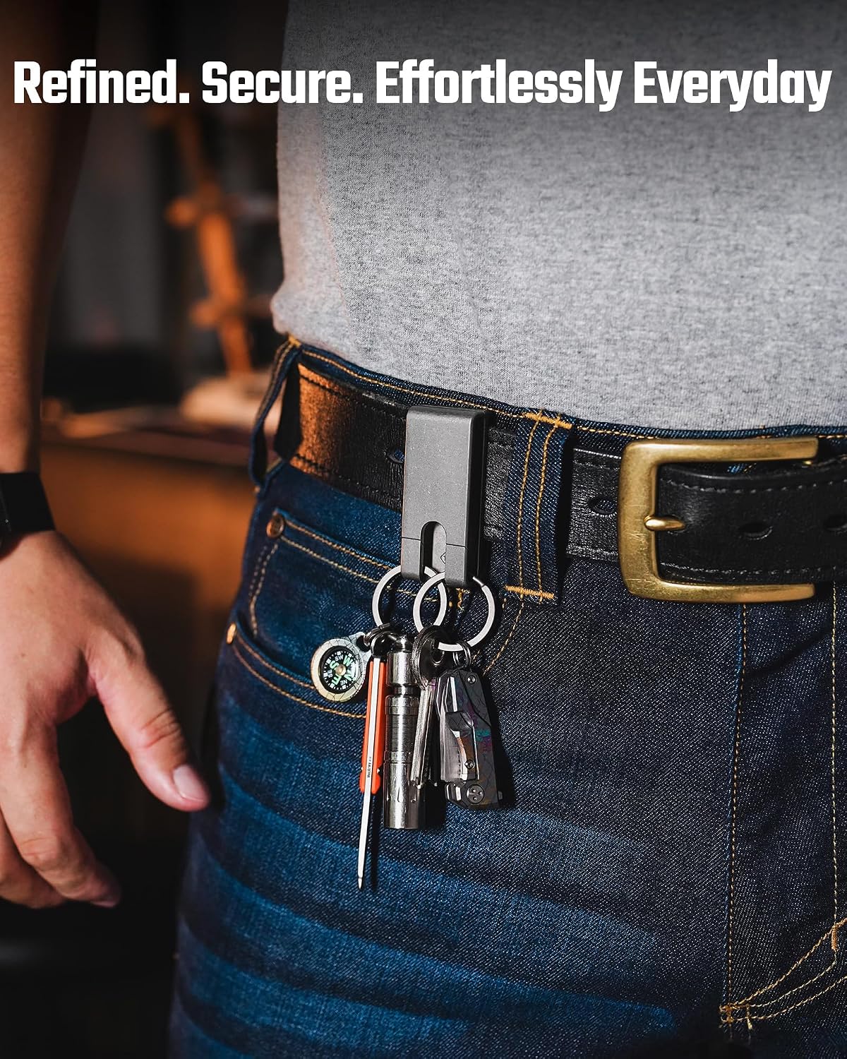 MecArmy CH25/CH26 Titanium Belt Keychain Clip, One-Piece EDC Key Holder, Quick-Access Key Organizer for MOLLE & Belt Loops
