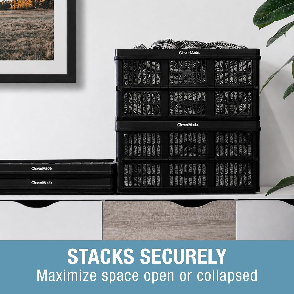 CleverMade Collapsible Utility Crate (Recycled) - 45L - Obsidian (3PK)