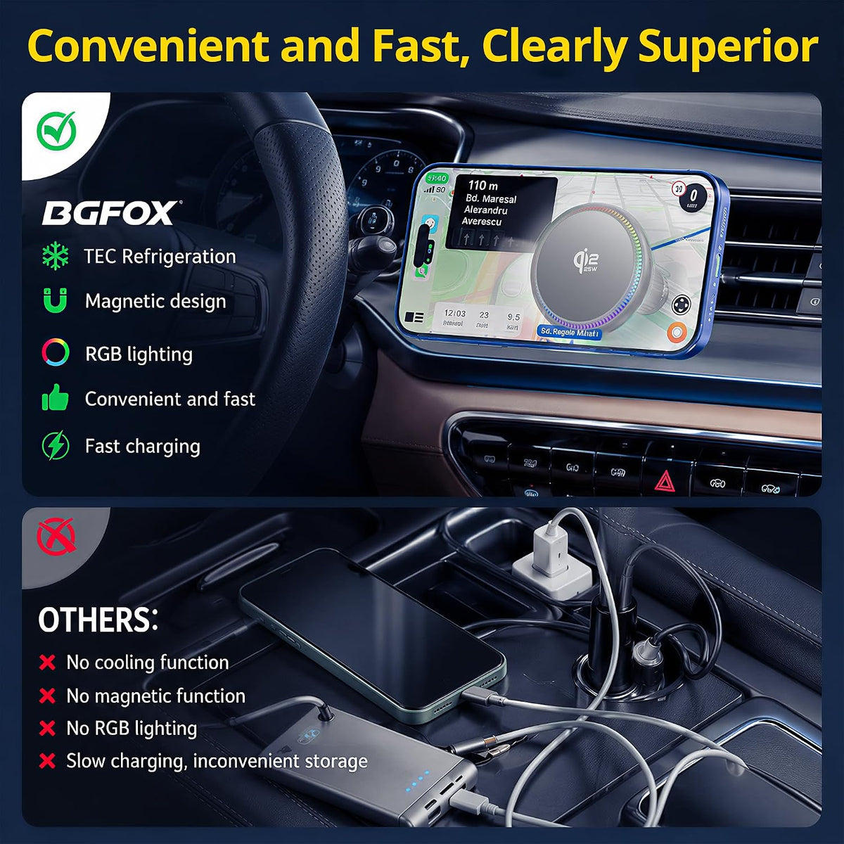 Qi2.2 25W Car Charger Mount Compatible with MagSafe Car Charger