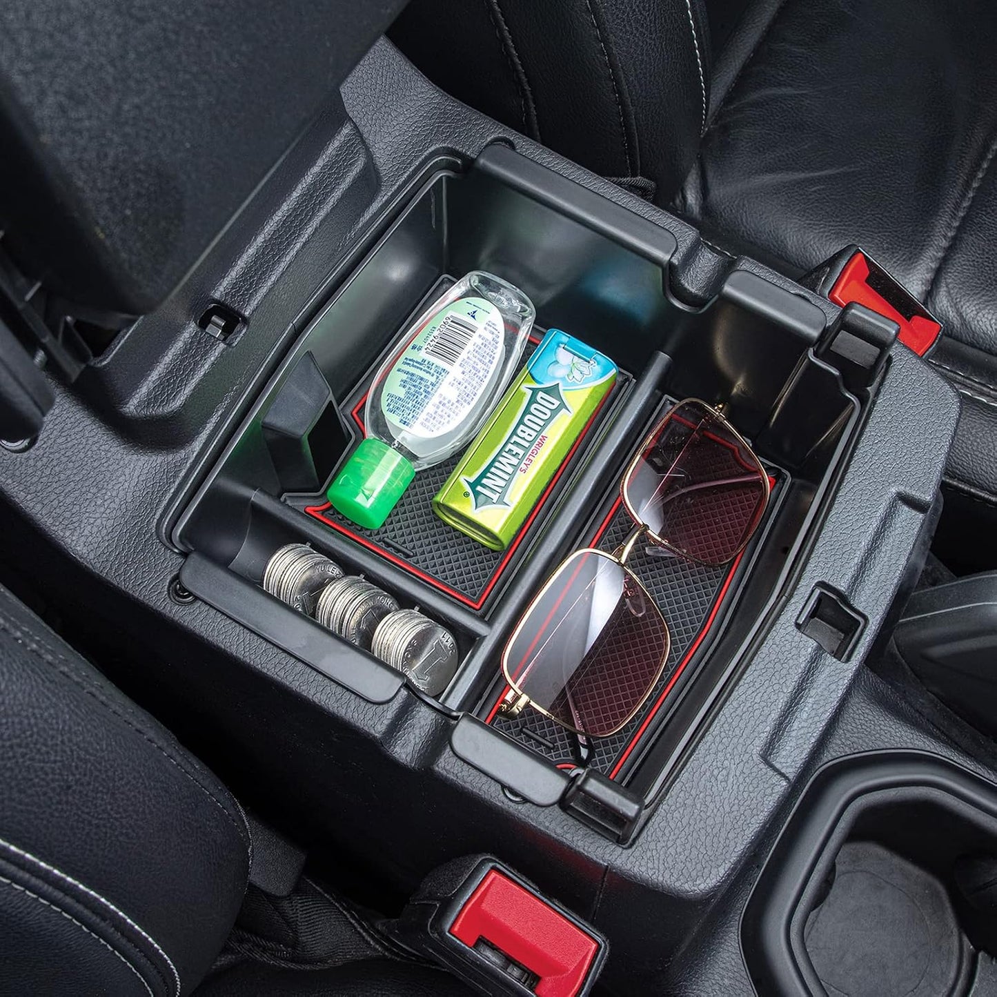 PIMCAR Center Console Organizer for Jeep Wrangler JL/JLU (2018-2026) & Gladiator JT (2020-2026) | Armrest Storage Tray | Interior Accessories (Not for JK/JKU) | Red Liner Trim