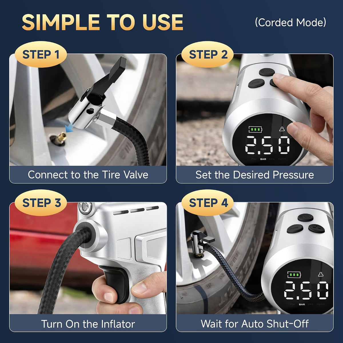 Tire Inflator Portable Air Compressor for Car, Motocycle, Bike Inflatables
