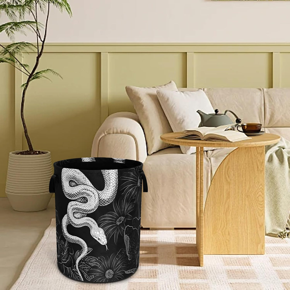 Snake Floral Prints Laundry Basket Foldable Waterproof Hamper 18.9x16.5 In