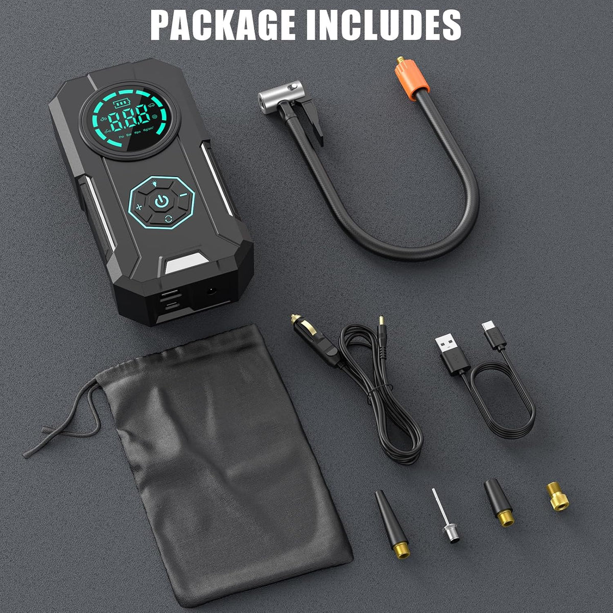 Portable Tire Inflator Air Compressor, 5X Faster 150PSI Cordless Air Pump with 25000mAh Battery Power Bank, Digital Gauge Auto Shutoff LED Light for Car Tires Bike Motorcycle Balls Roadside Emergency