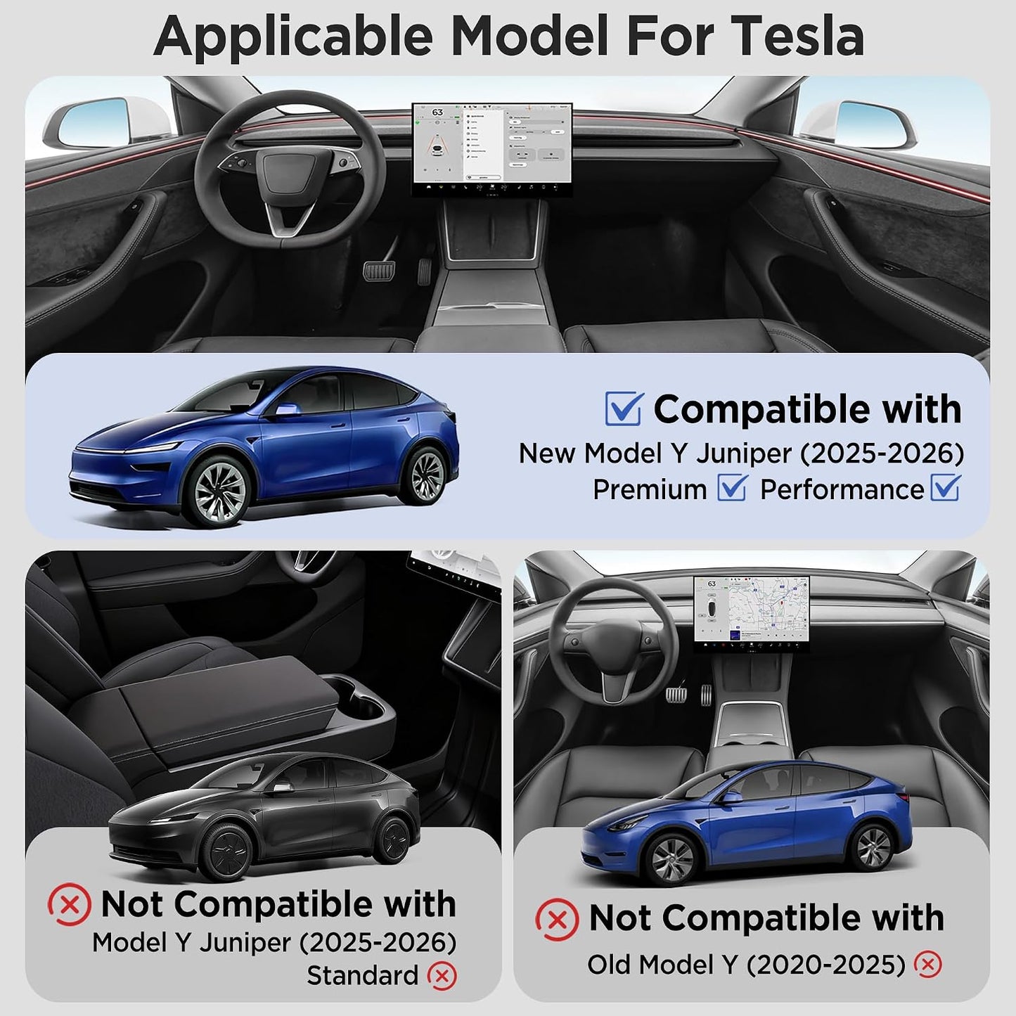 10PCS Center Console Organizer for Tesla New Model Y Juniper (Premium & Performance) Under Seat Storage Armrest Cover Hidden Storage Charger Pad for Tesla Model Y Accessories 2025 2026 Black