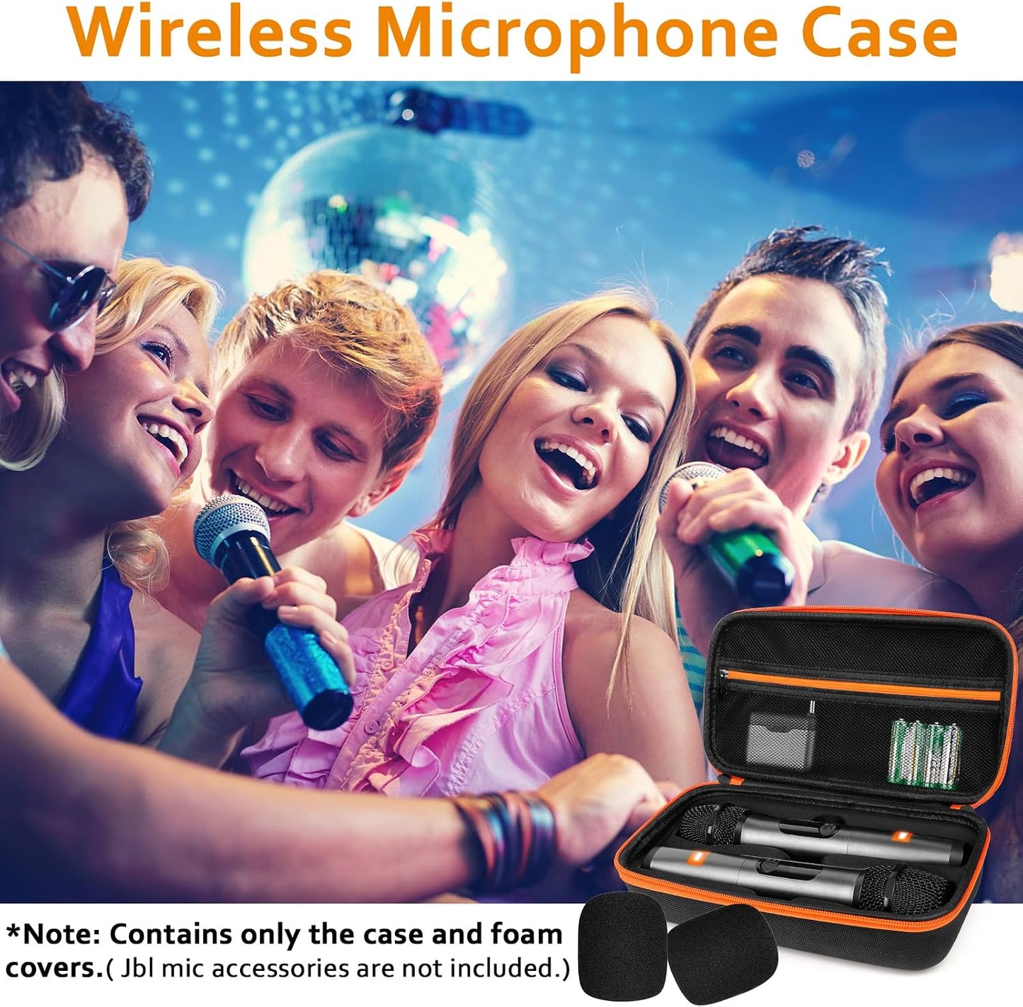 Wireless Microphone Case Compatible with J-B-L wireless Two Mic System, Partybox Mic Portable Storage Bag for Singing Karaoke, Handheld Mic Carrying Case for Receiver, Battery, Adapter(Box Only)