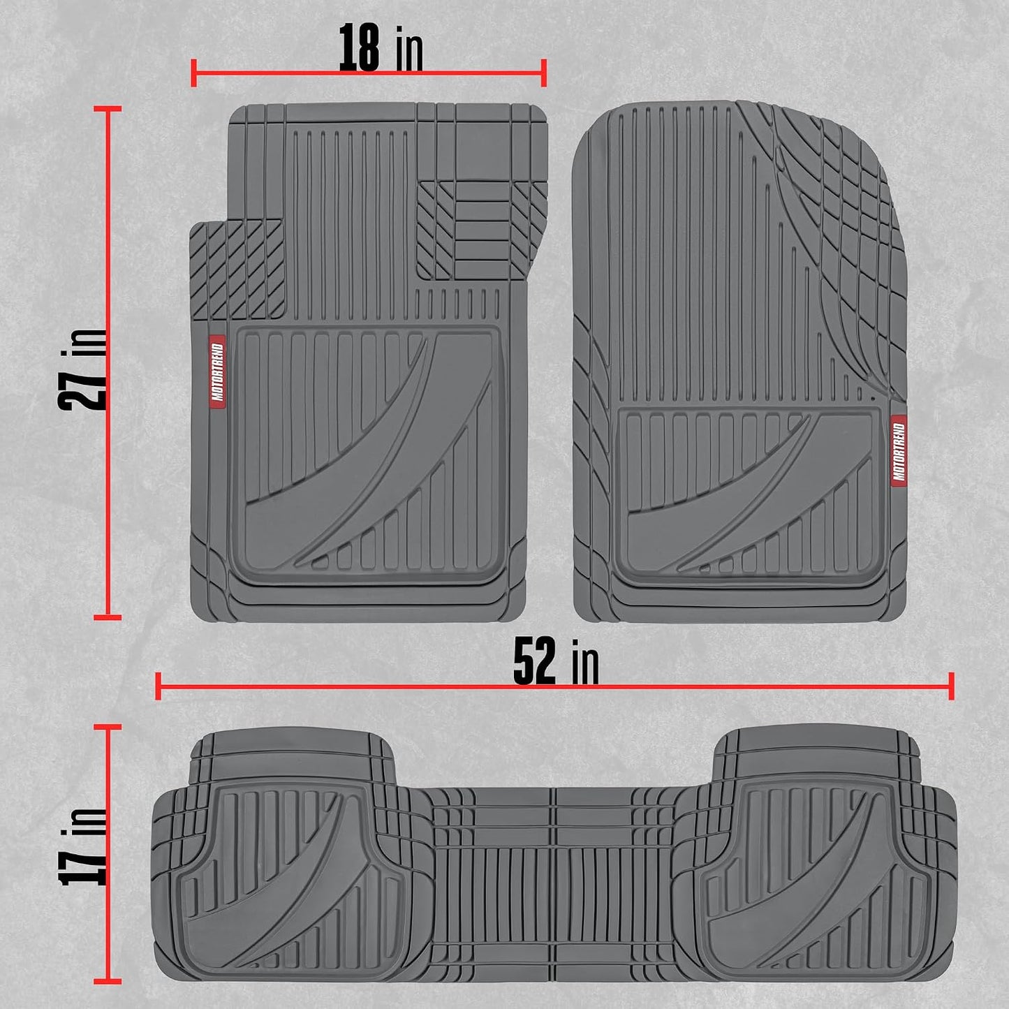 Motor Trend FlexTough™ Advanced Gray Rubber Car Floor Mats – Heavy Duty Trim to Fit All Weather Floor Mats for Cars Truck SUV - Automotive Car Interior Floor Liner Protection - Universal Fit