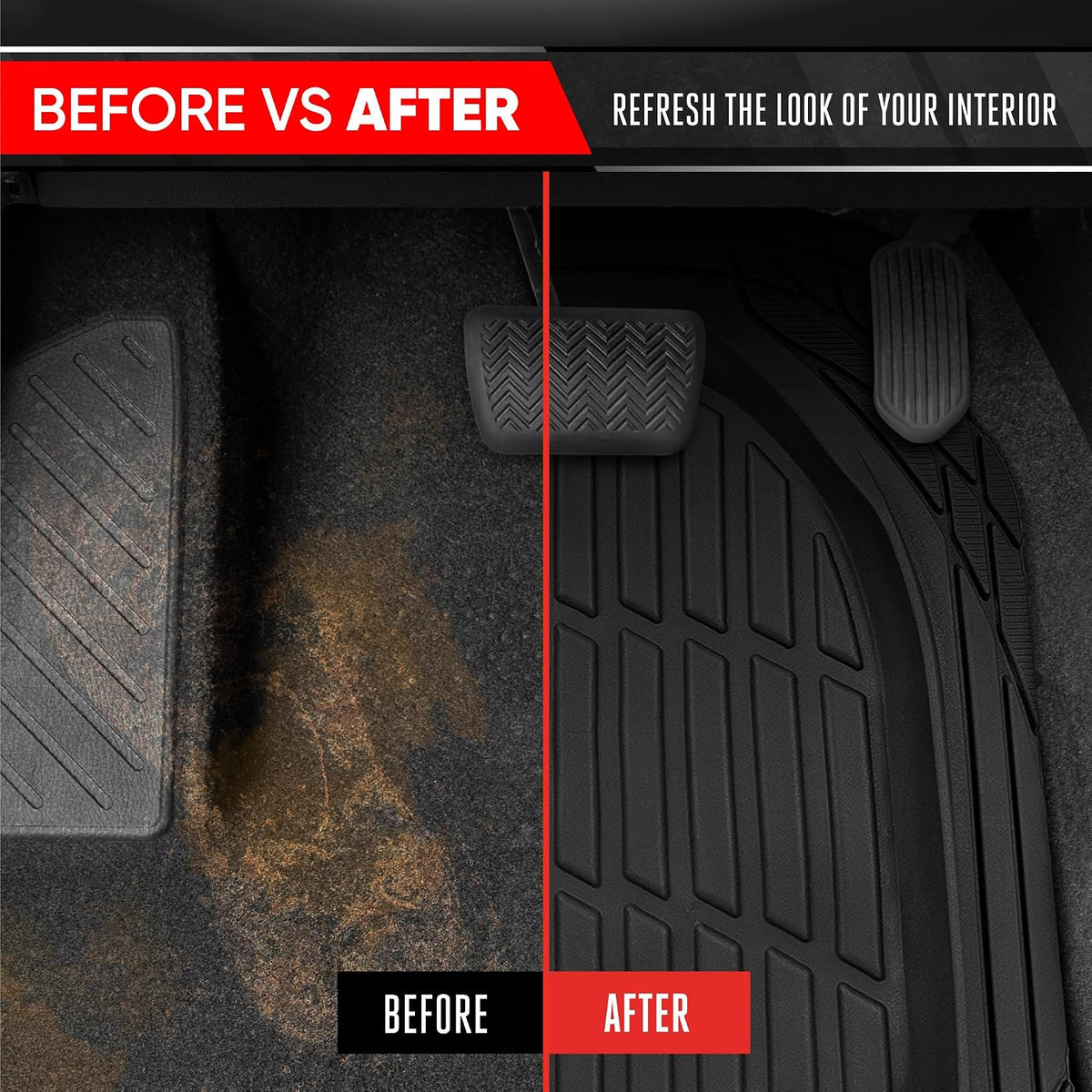 Motor Trend Original FlexTough Black Rubber Car Floor Mats with Cargo Liner - All Weather Automotive Floor Mats, Heavy Duty Trim to Fit Design, Odorless Floor Liners for Cars Truck Van SUV