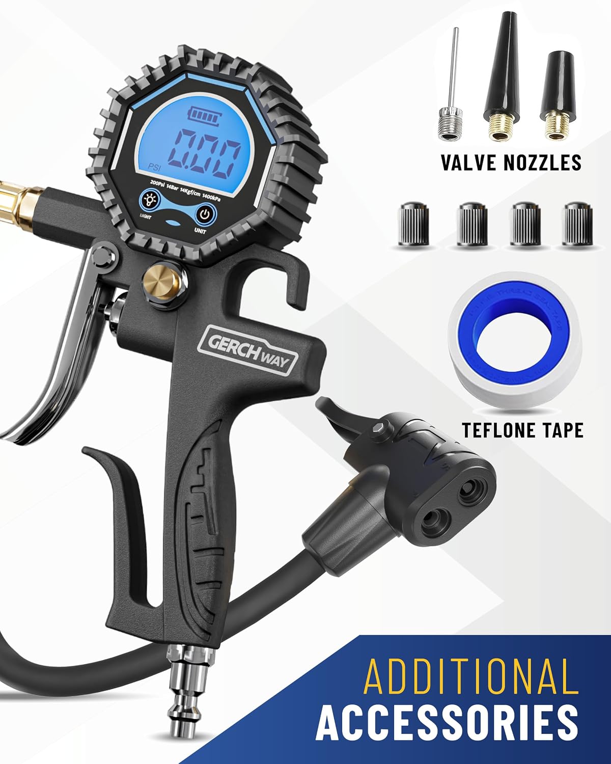 Presta Valve Adaptor, Tire Pressure Gauge with Inflator for Air Compressor