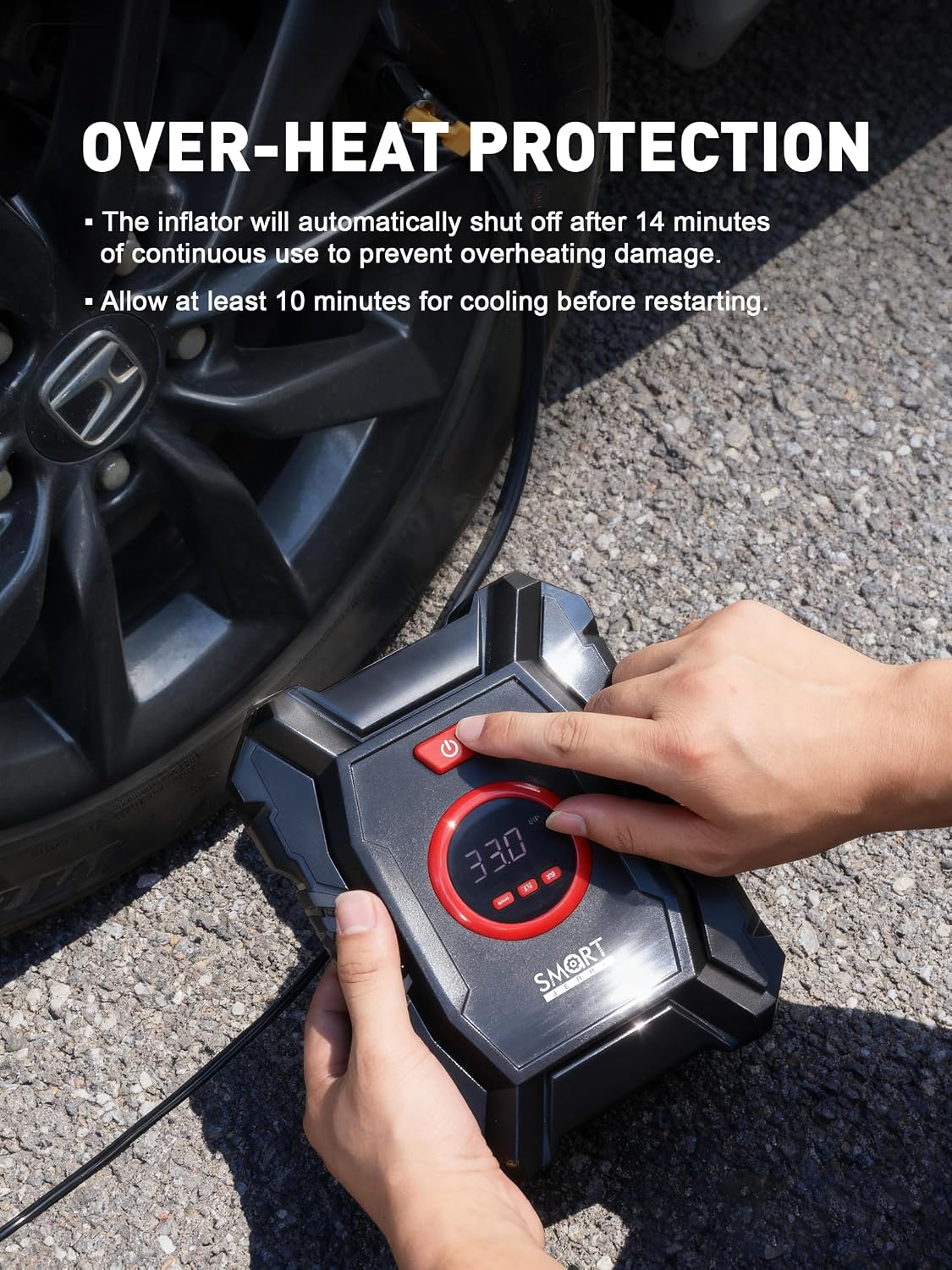 Portable Tire Inflator for Car, 12V Air Compressor, Max 100 PSI