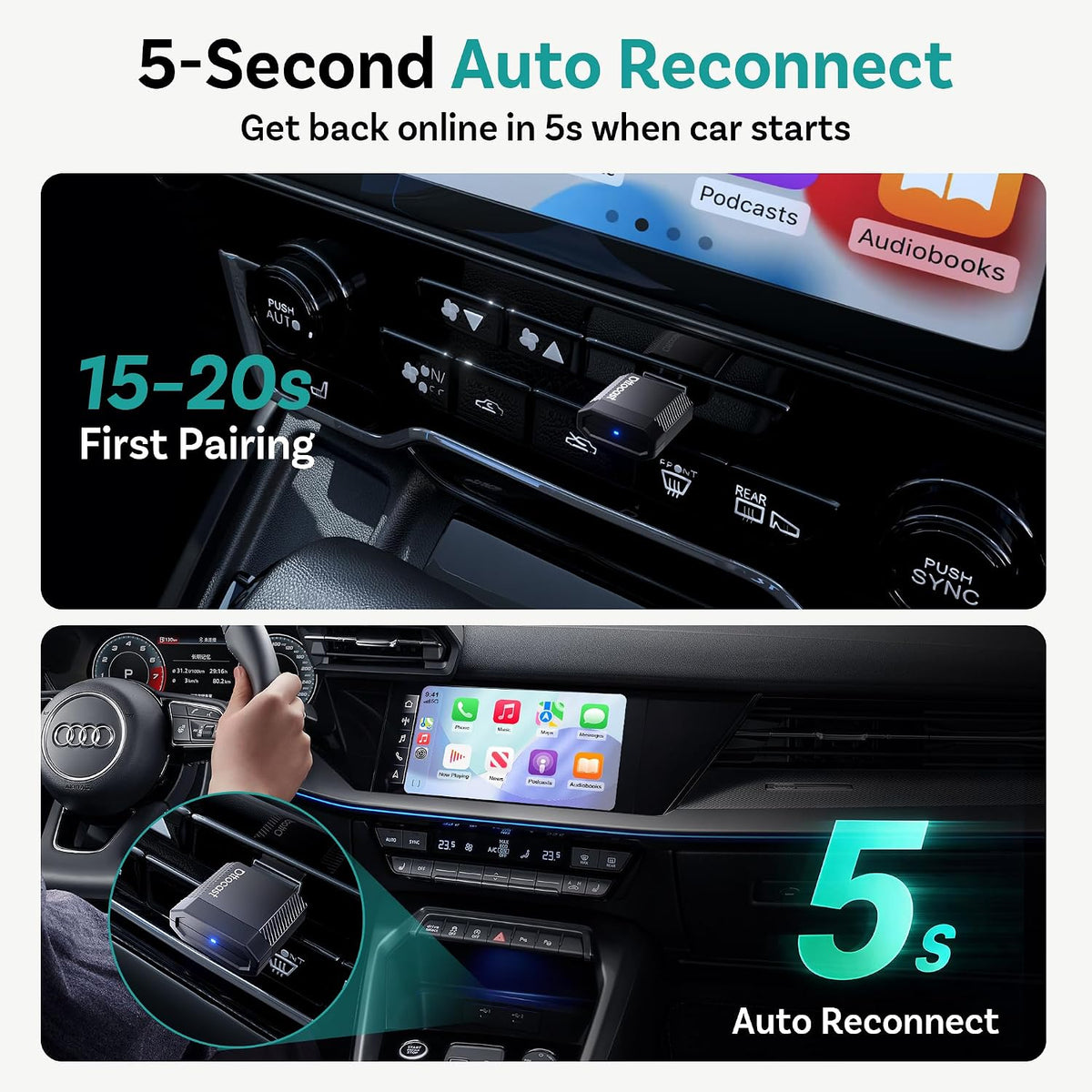 OTTOCAST Mini Nova Wireless CarPlay & Android Auto Adapter, 2026 Upgraded