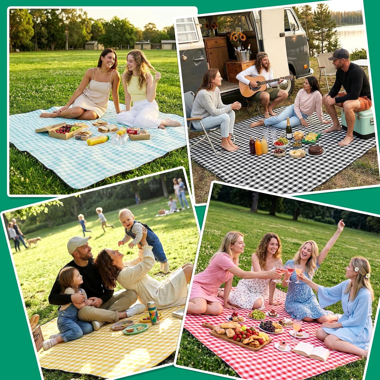 RYCHIC Waterproof Beach Blanket Picnic Camping Mat Rug Extra Large Portable Umbrella Wagon Folding Pop Tent Sun Shelter Shade Canopy Ball Cart Anchor Fan Mesh Rubber Bag Tote Toallas Manta de Playa